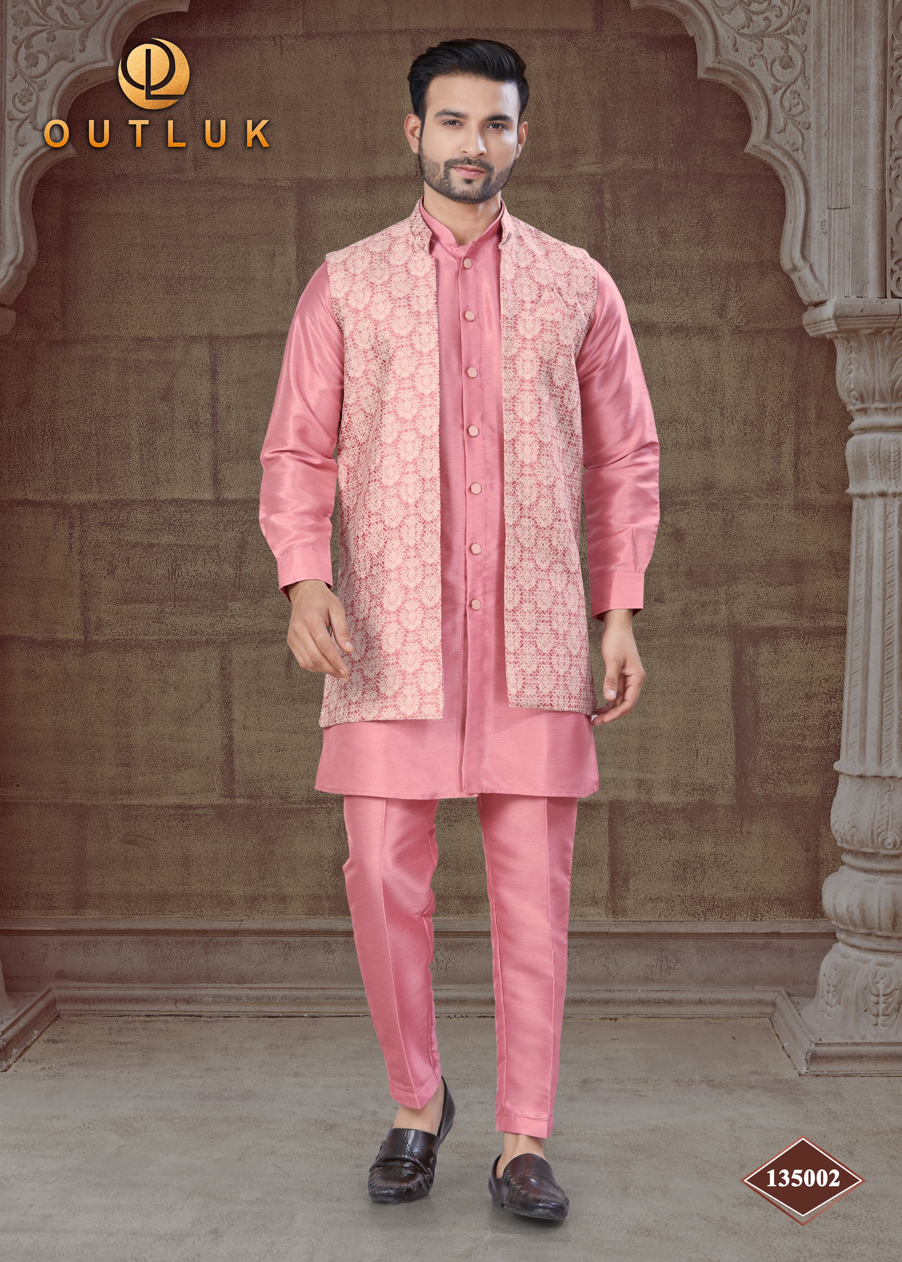 Pink Silk Mens Indo Western 135002