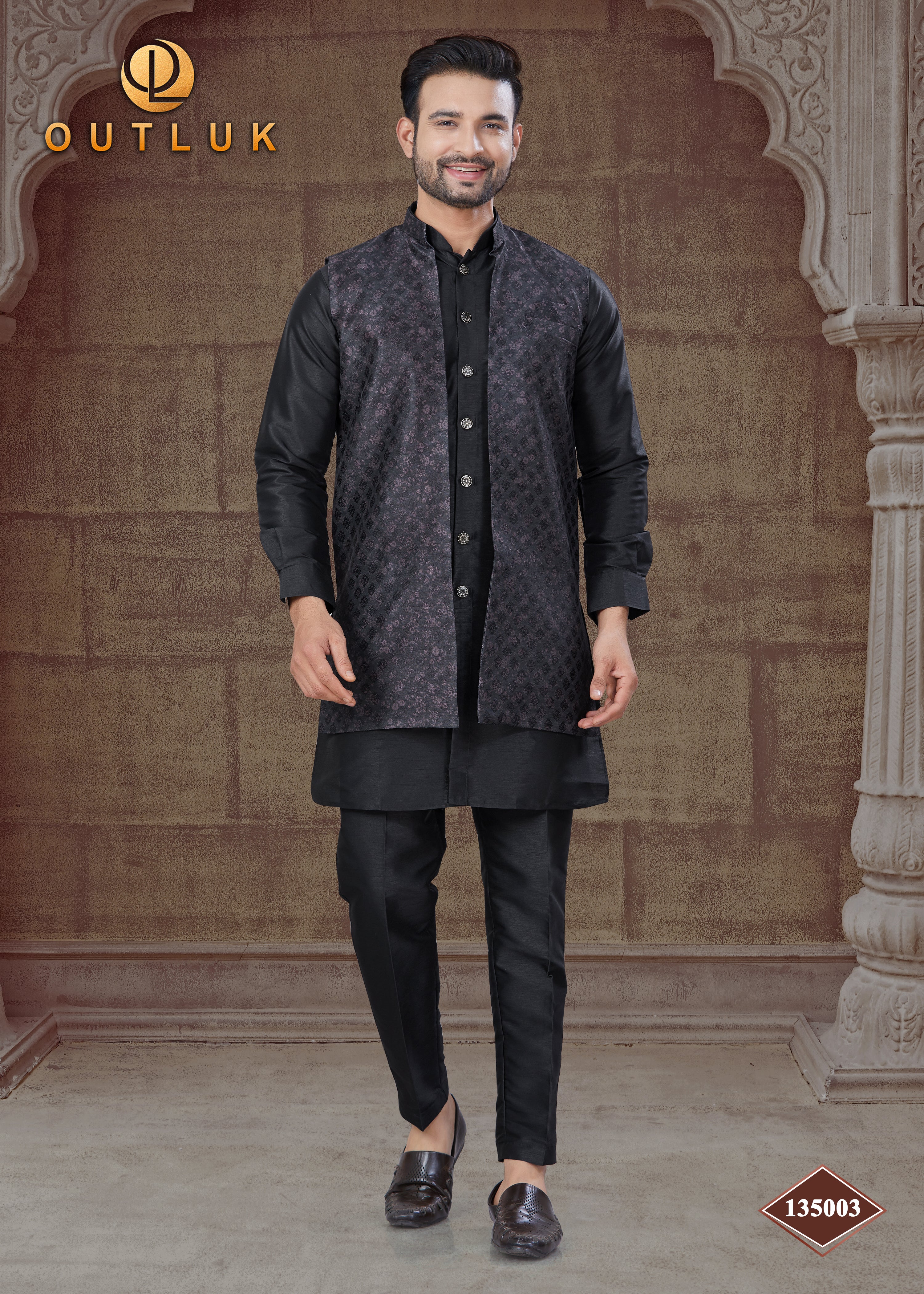 Black Silk Mens Indo Western 135003