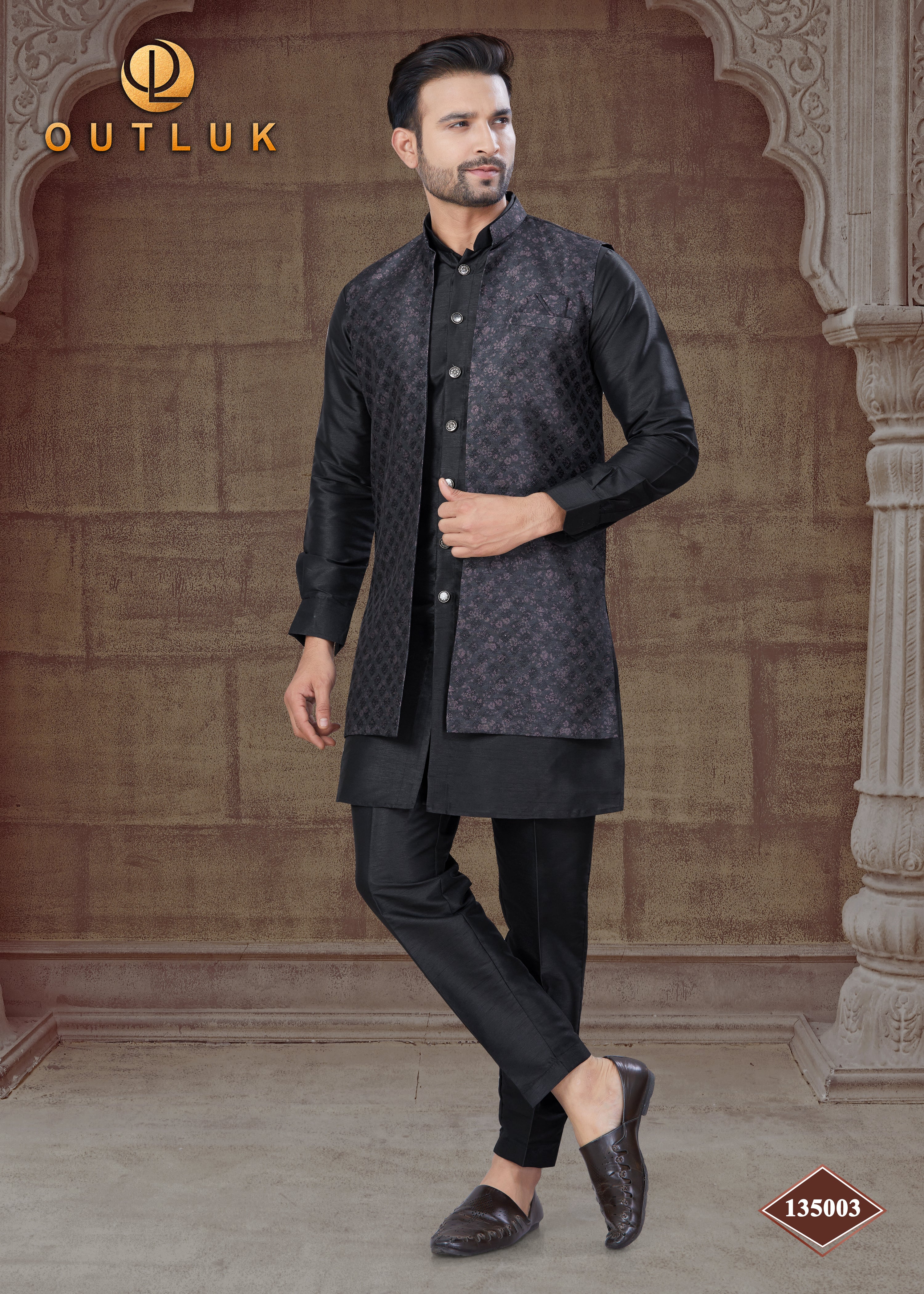 Black Silk Mens Indo Western 135003
