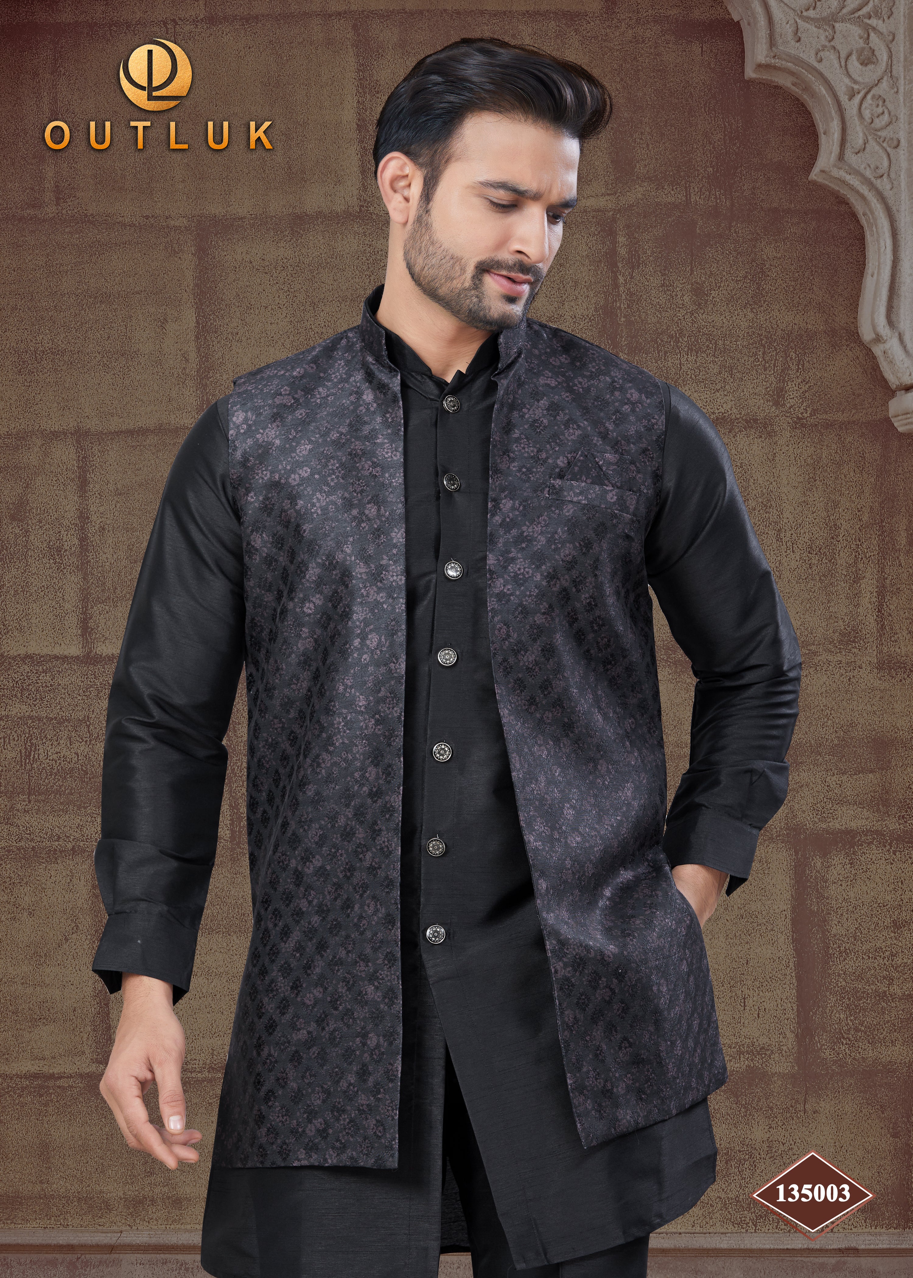 Black Silk Mens Indo Western 135003