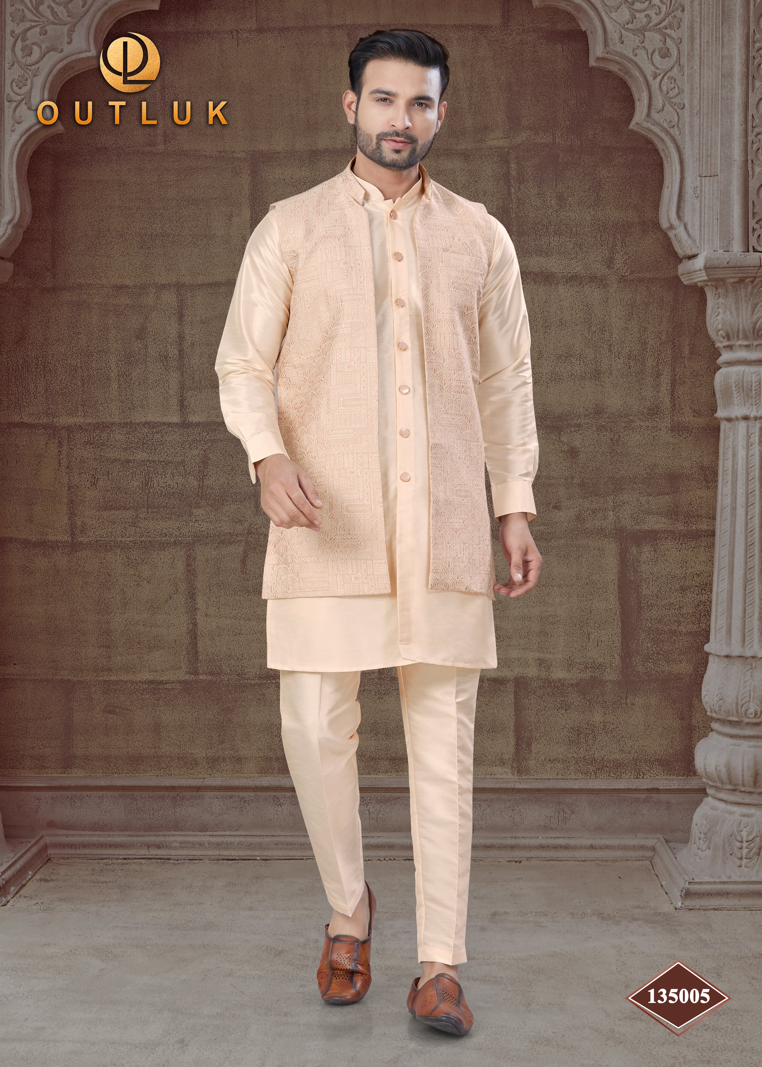 light beige Silk Mens Indo Western 135005