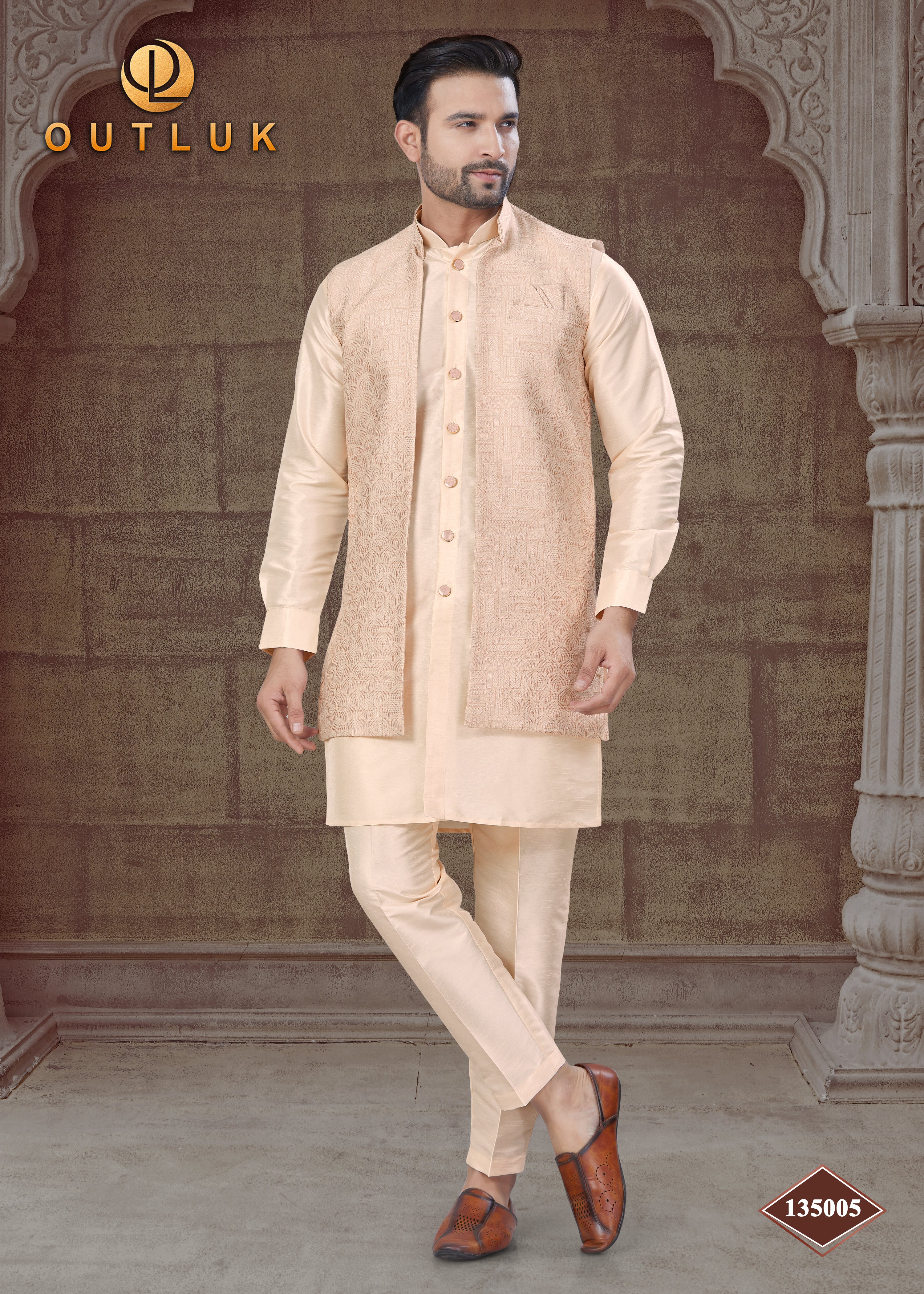 light beige Silk Mens Indo Western 135005