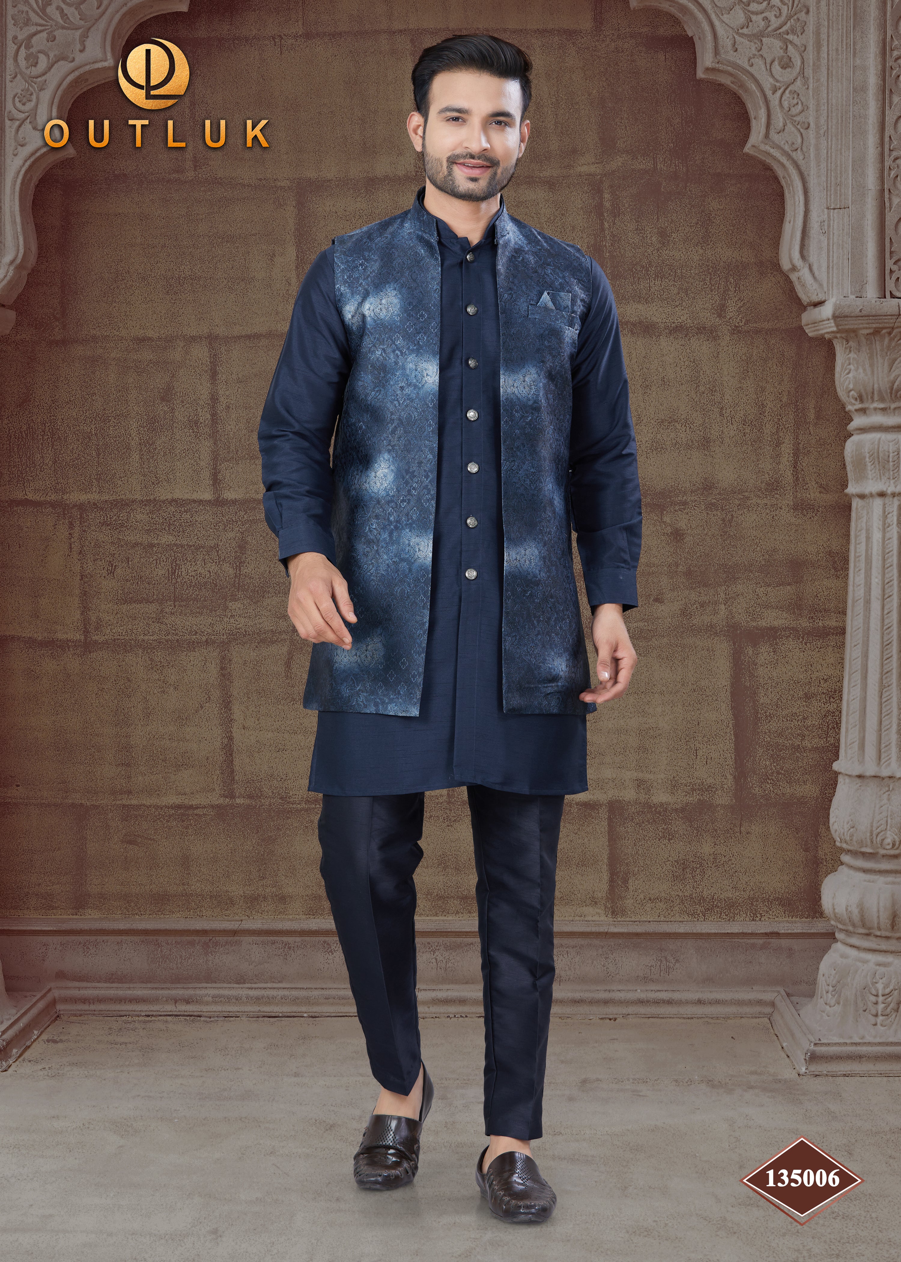 Navy Blue Silk Mens Indo Western 135006