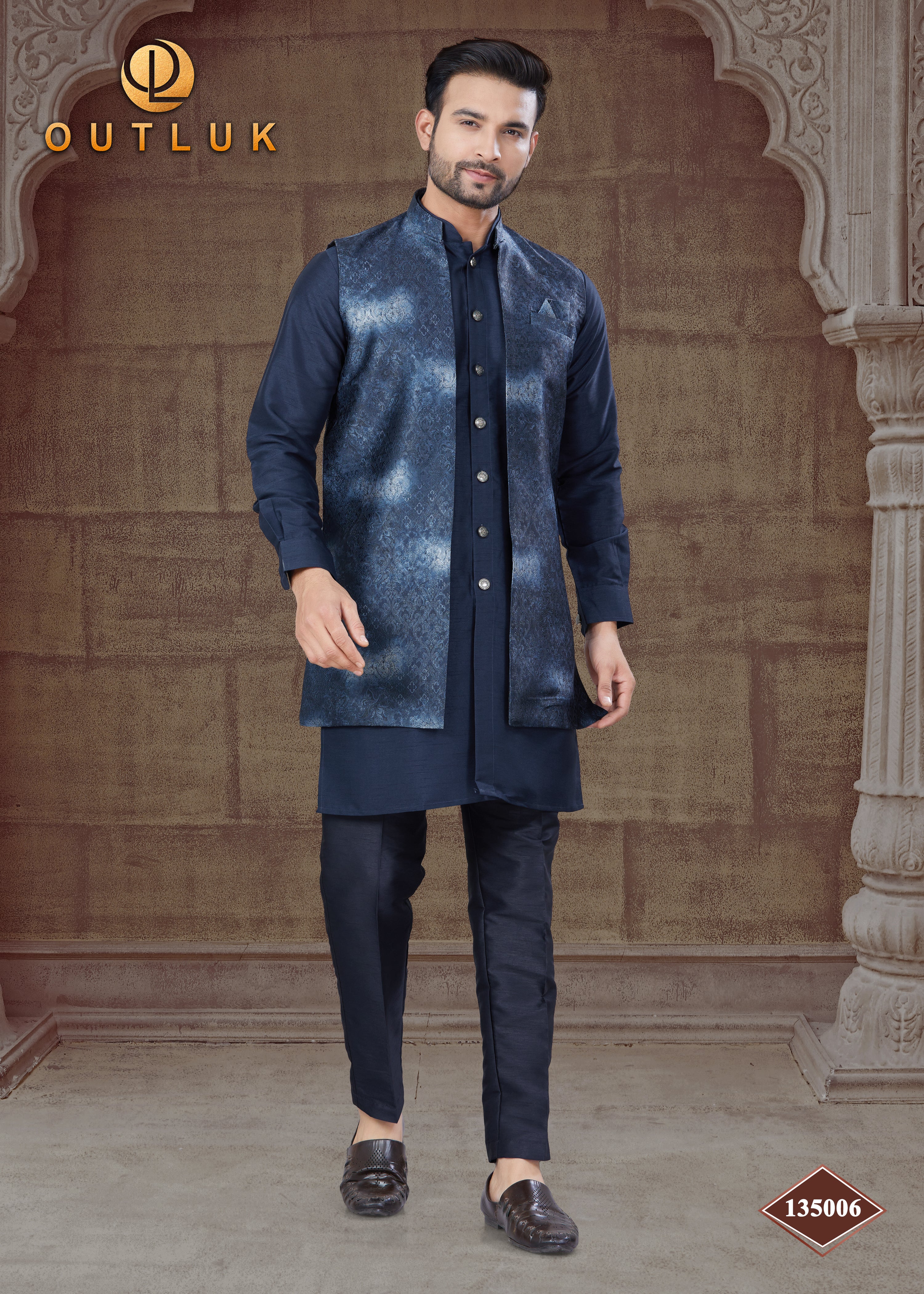 Navy Blue Silk Mens Indo Western 135006