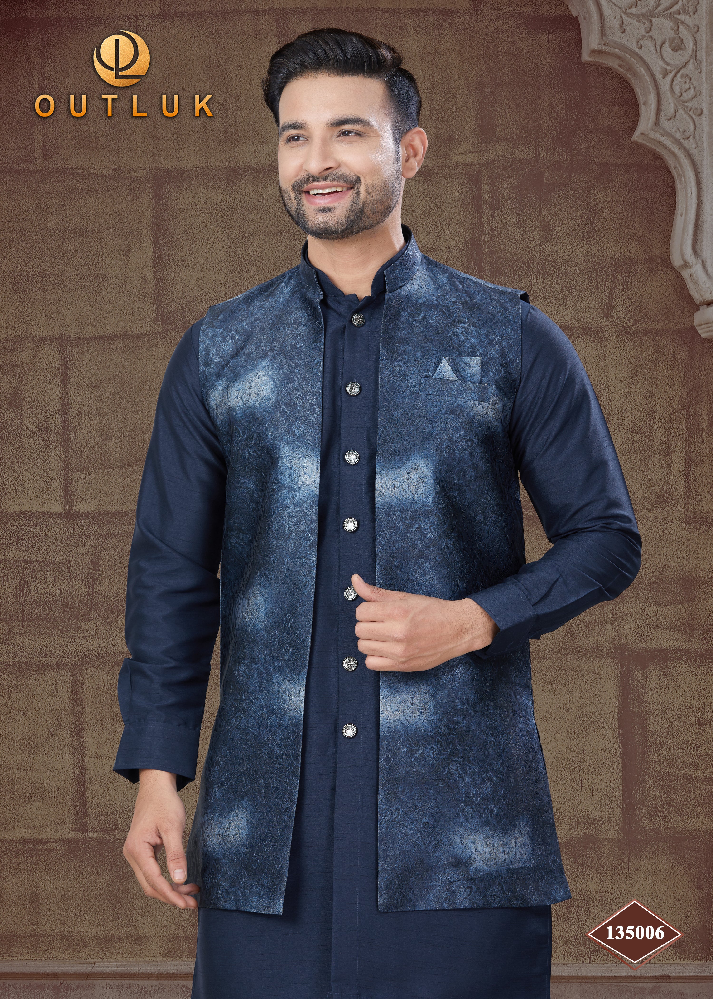 Navy Blue Silk Mens Indo Western 135006