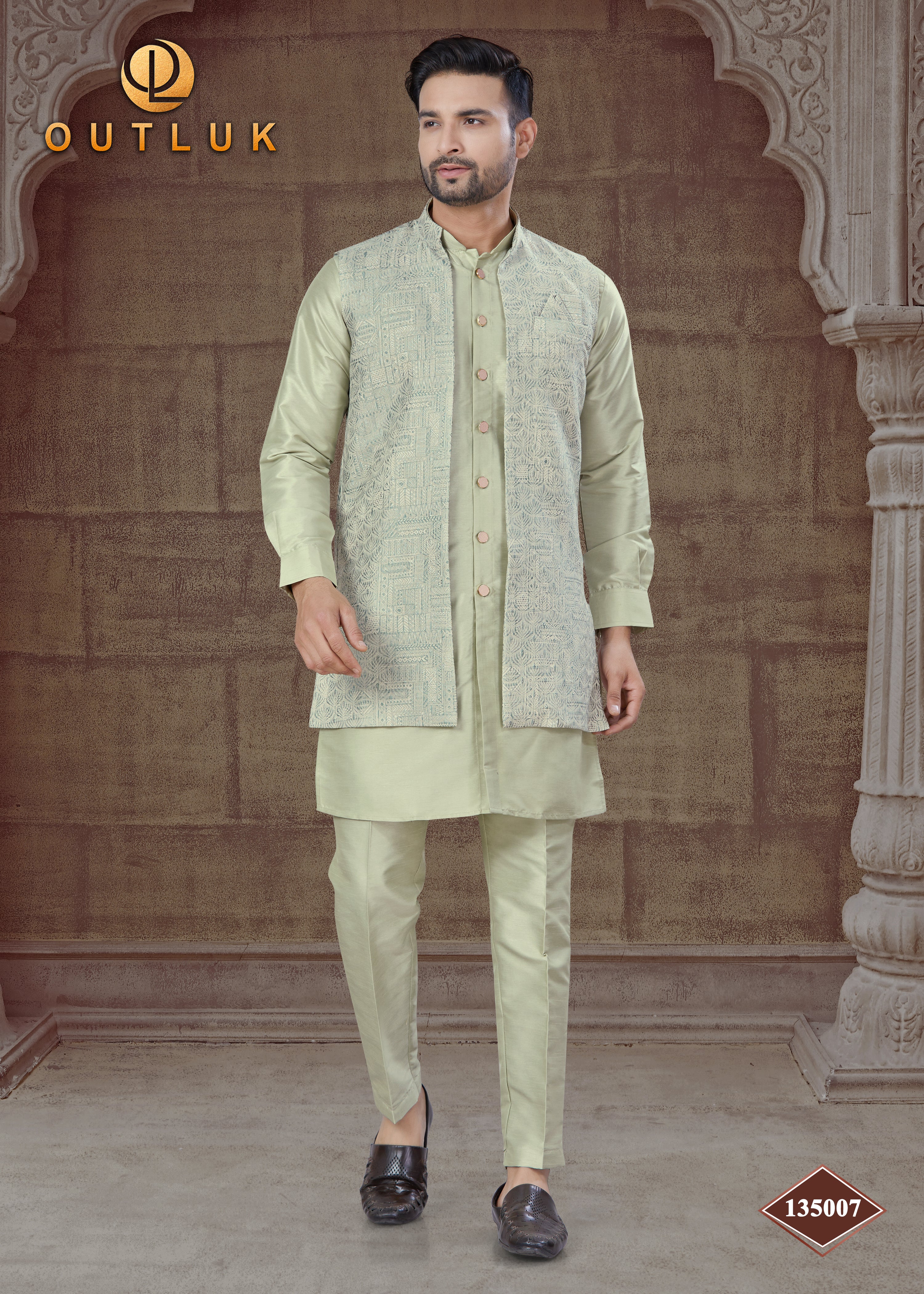 Light Green Silk Mens Indo Western 135007