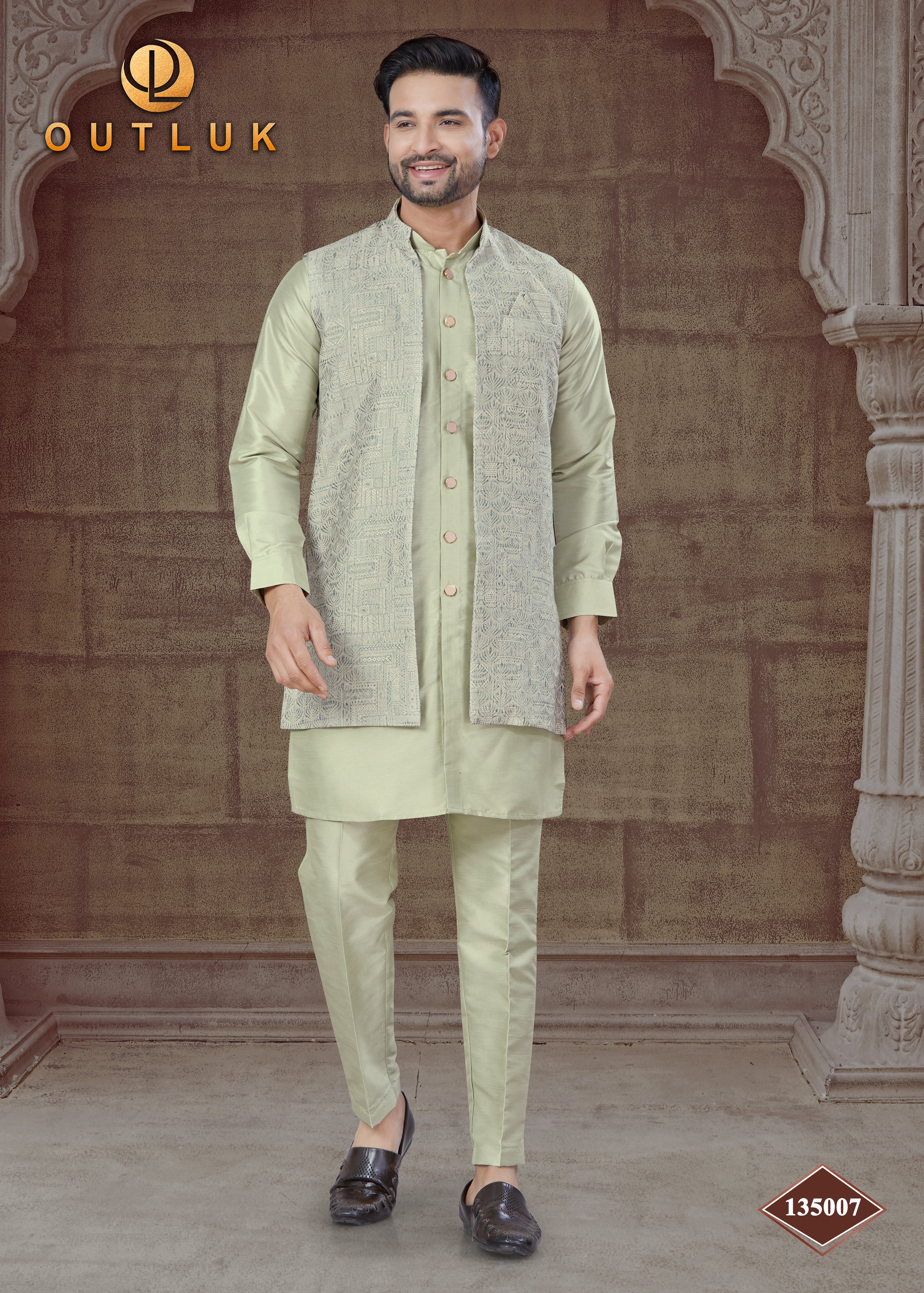 Light Green Silk Mens Indo Western 135007