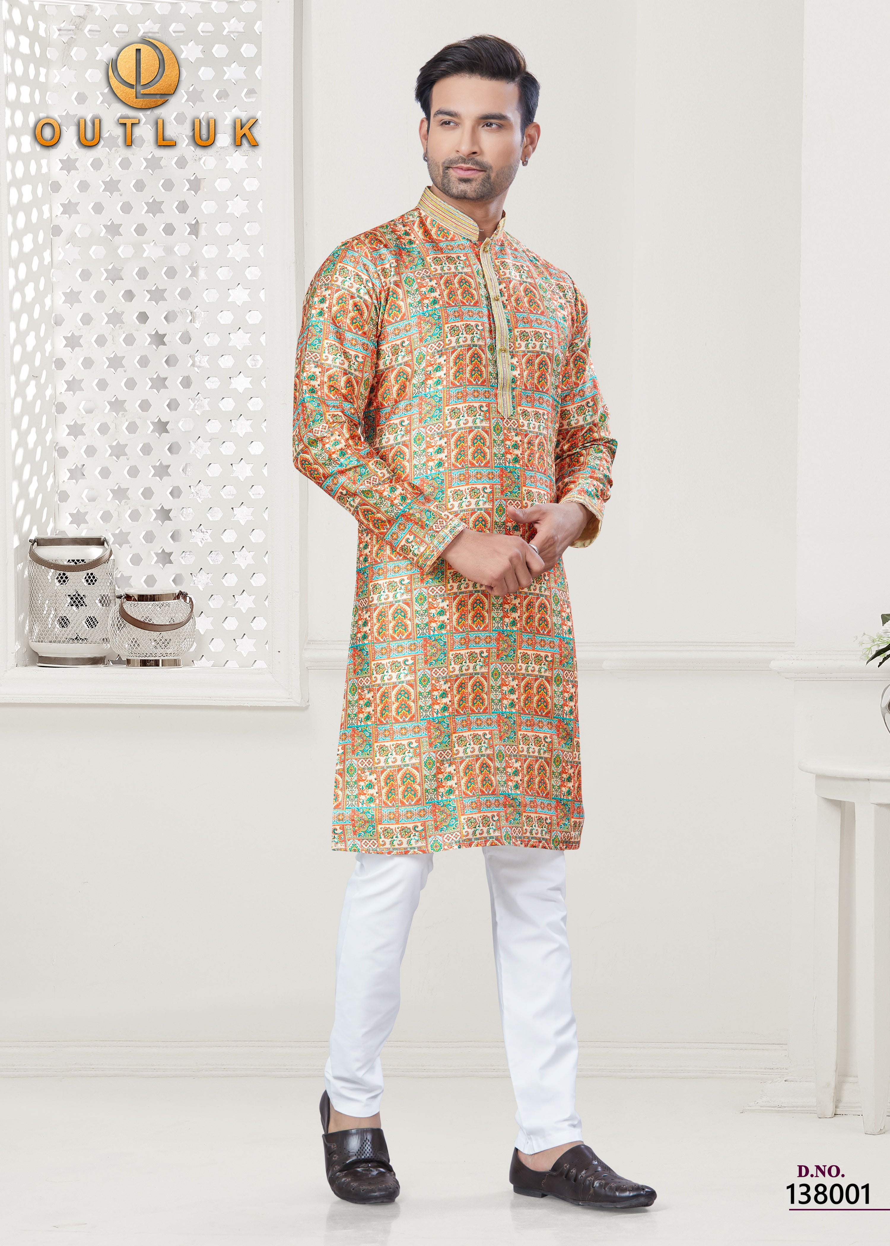 Yellow Silk Mens Kurta Pajama 138001