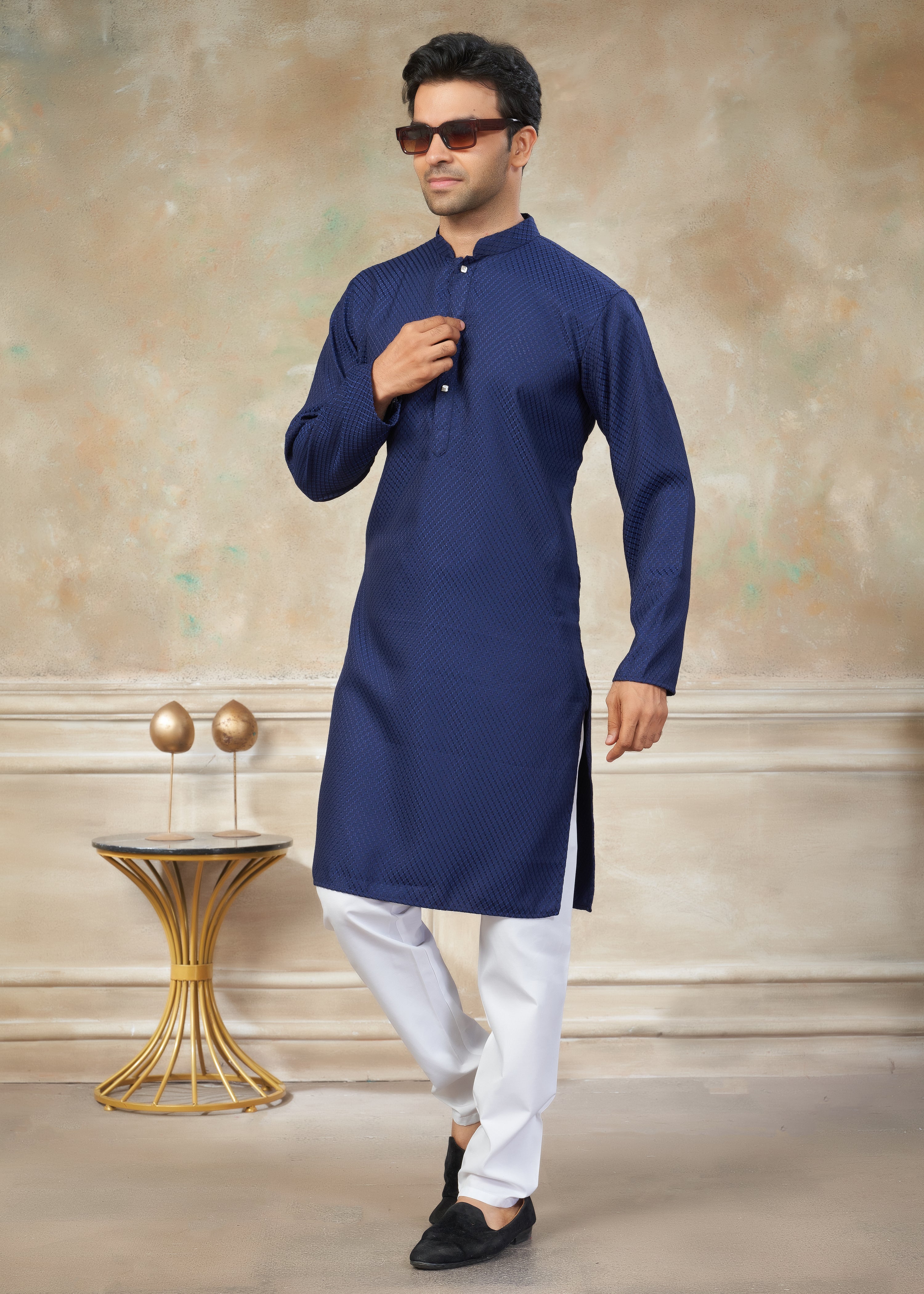 navy blue color Rayon Cotton kurta pajama menswear 138001