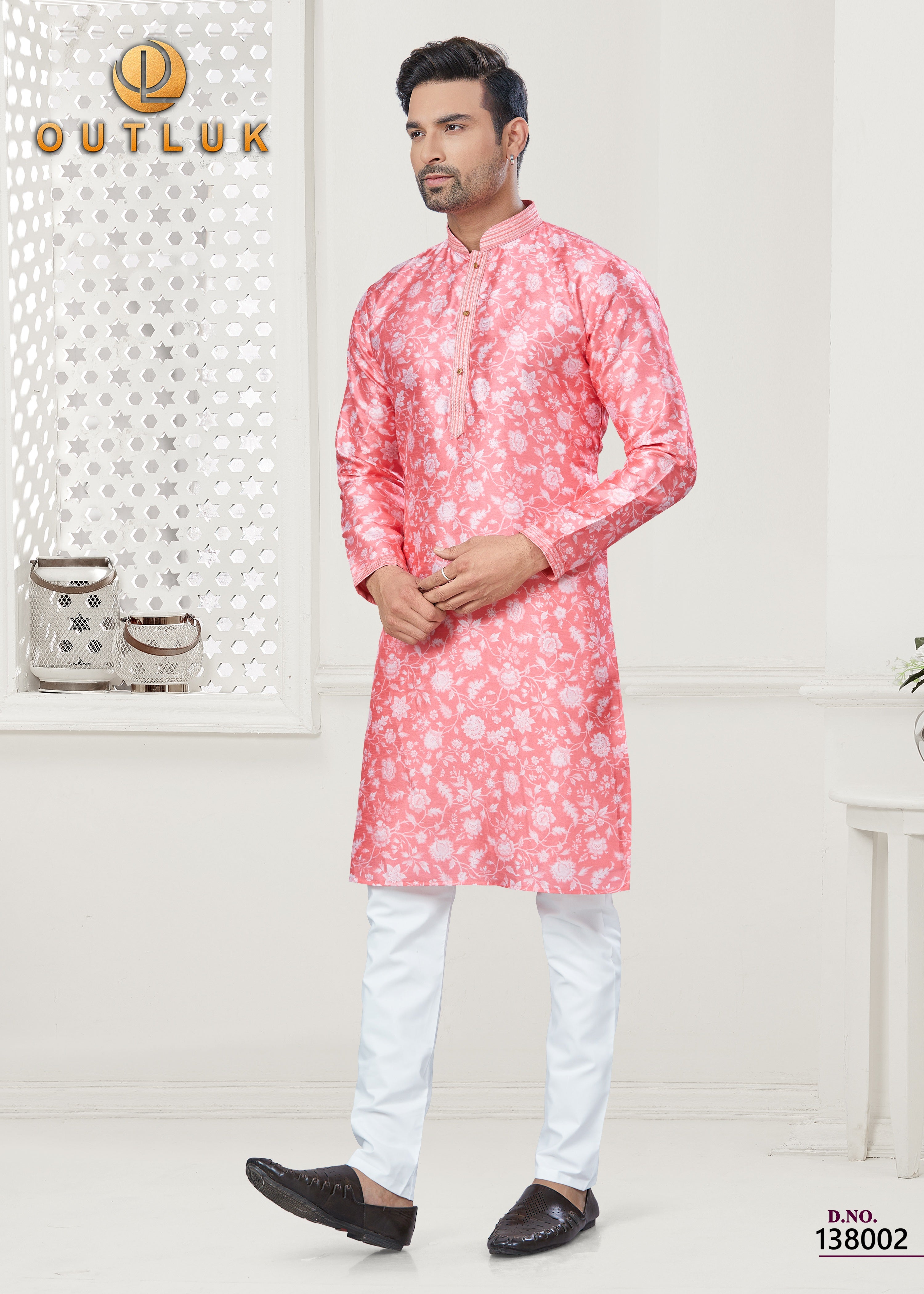 Pink Silk Mens Kurta Pajama 138002