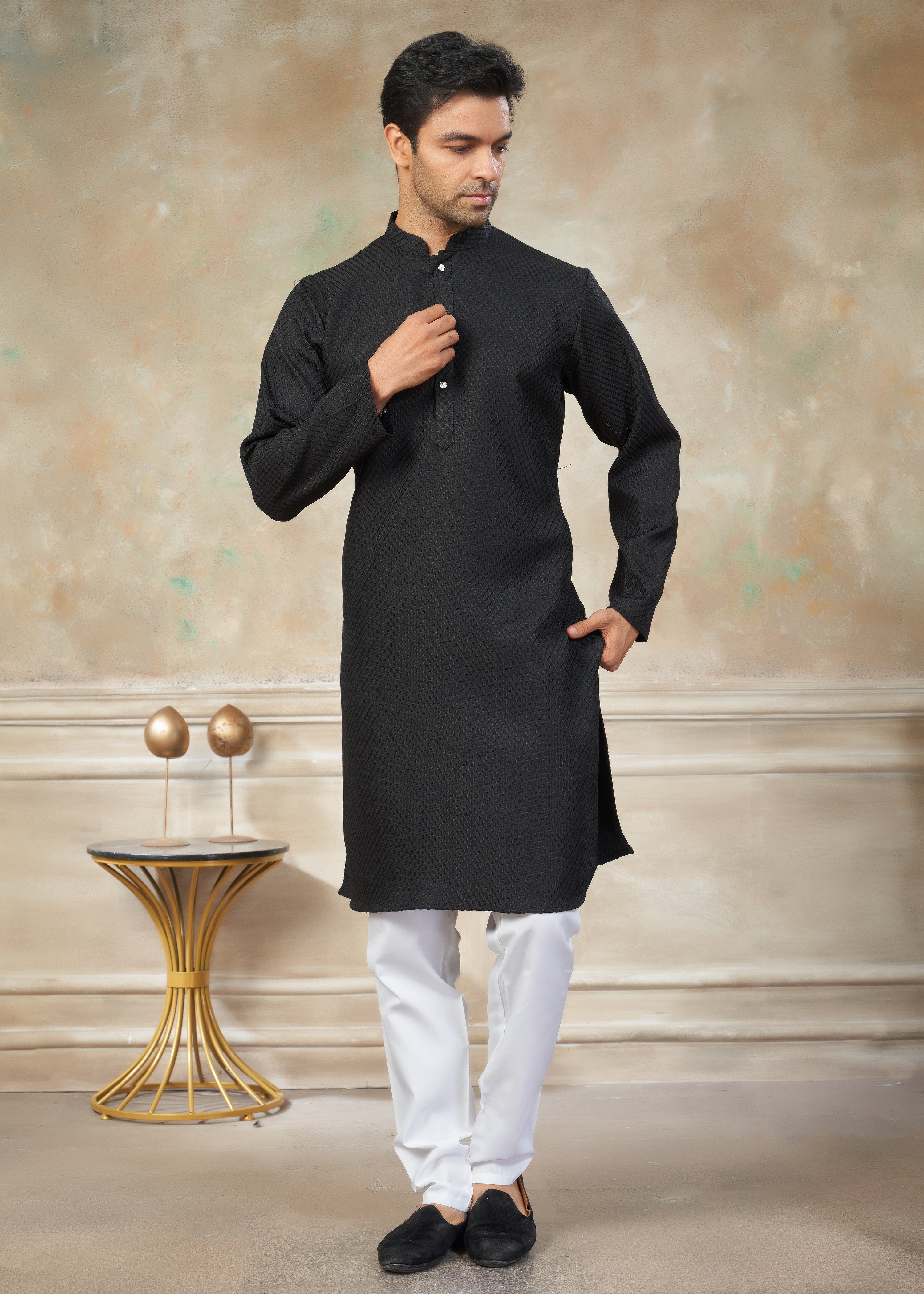 black color Rayon Cotton kurta pajama menswear 138002