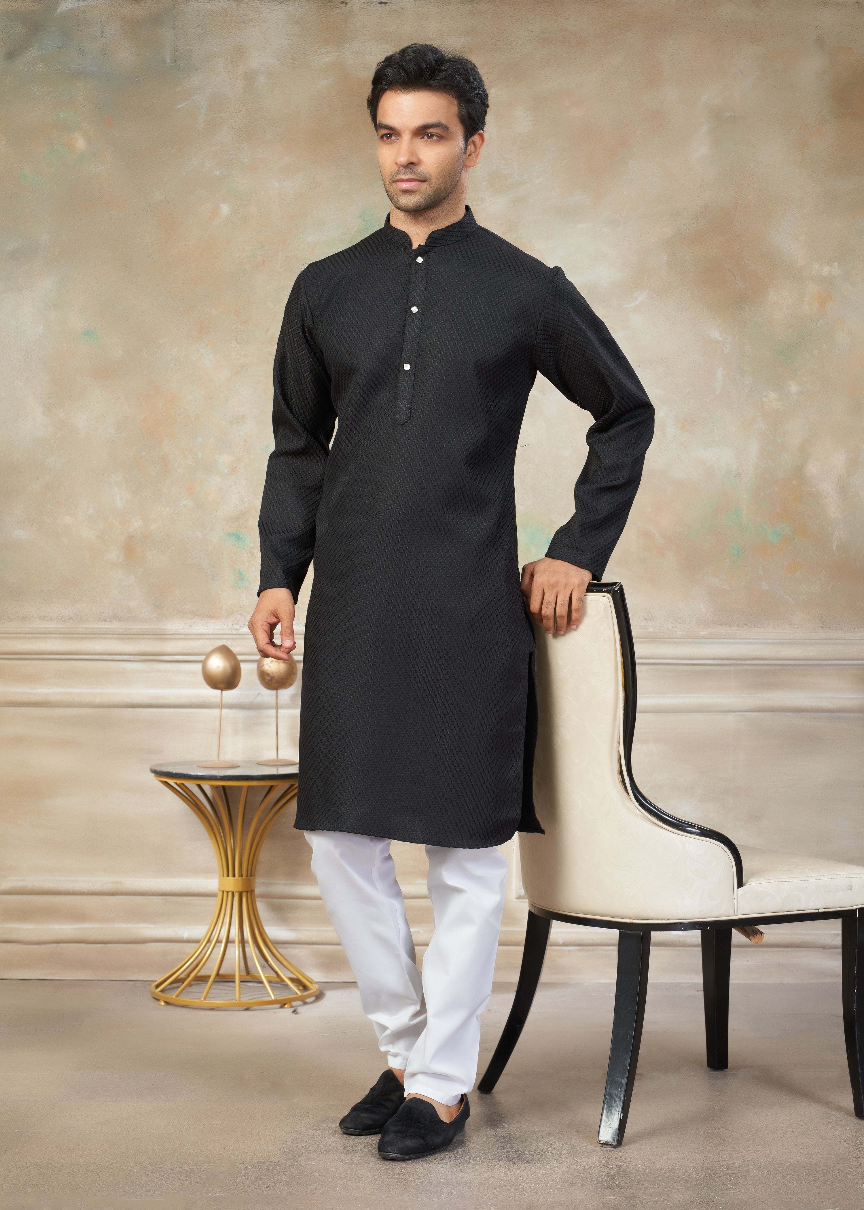 black color Rayon Cotton kurta pajama menswear 138002