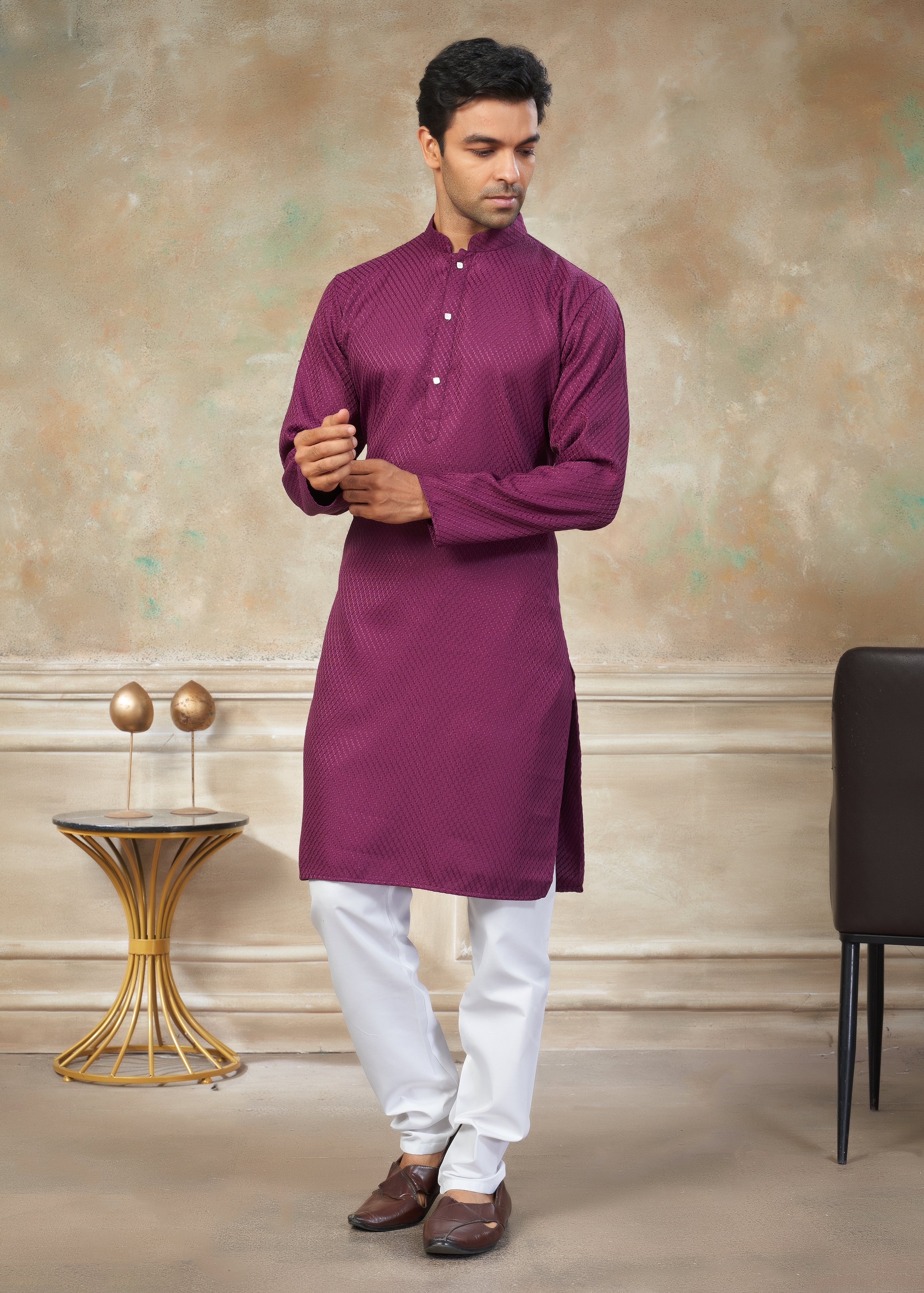 Wine color Rayon Cotton kurta pajama menswear 138004