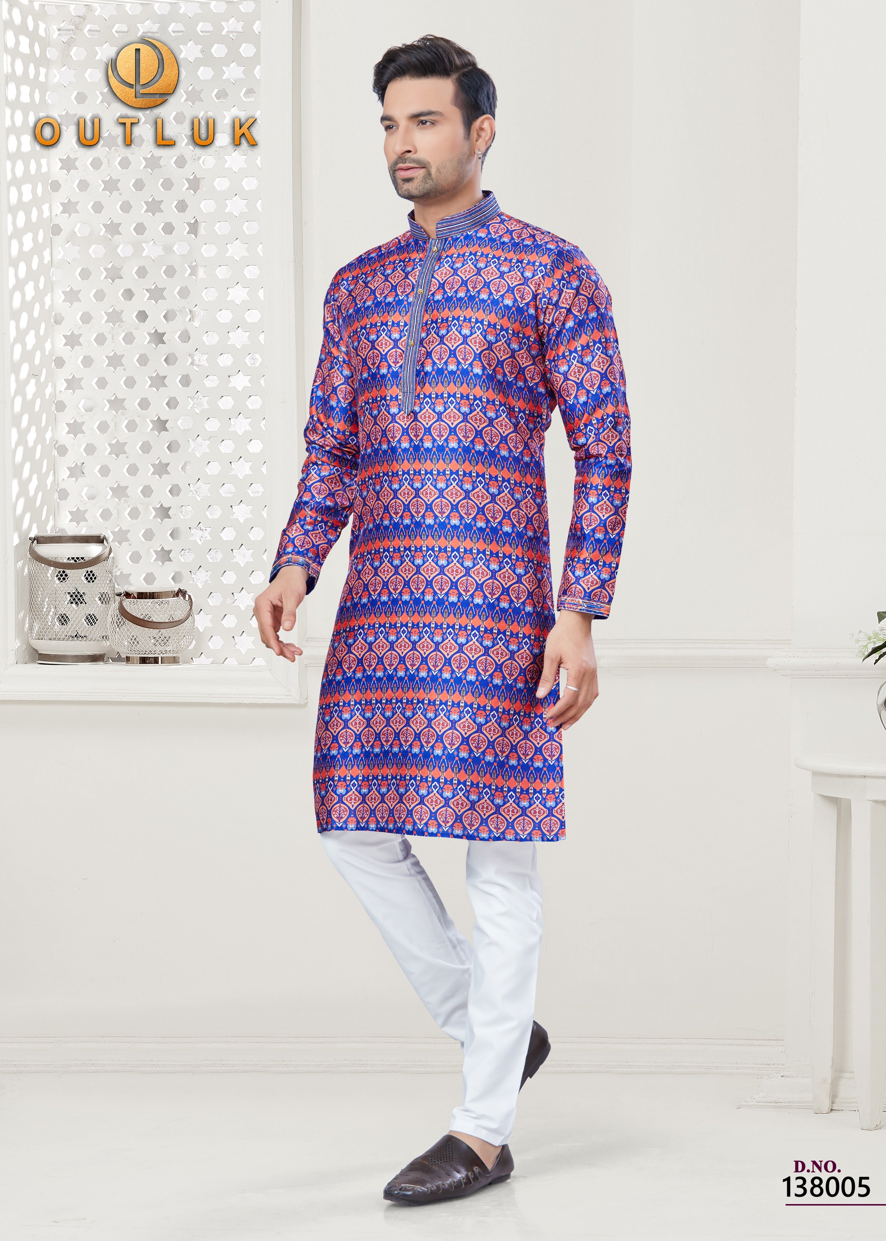 Blue Silk Mens Kurta Pajama 138005