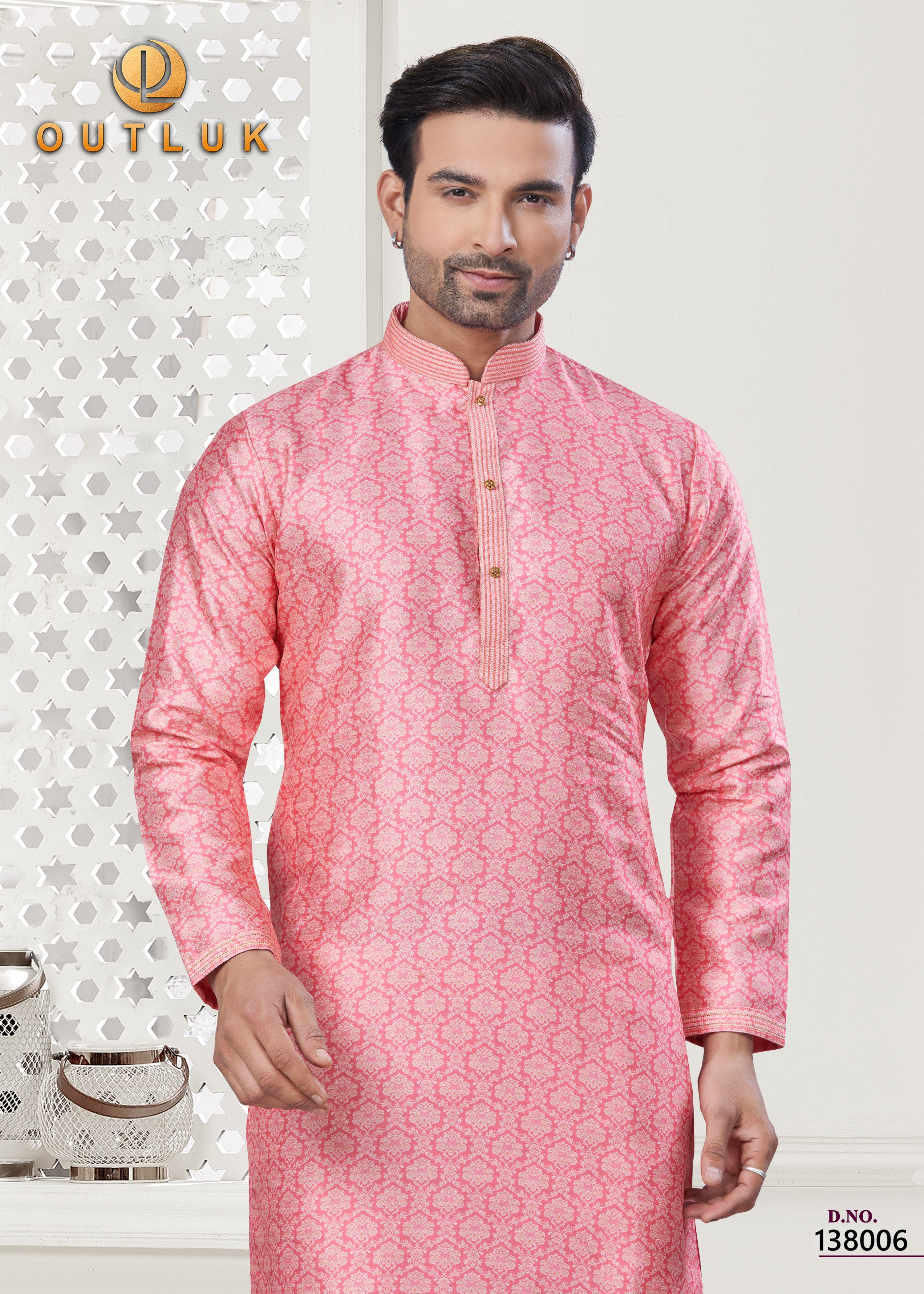 Pink Silk Mens Kurta Pajama 138006