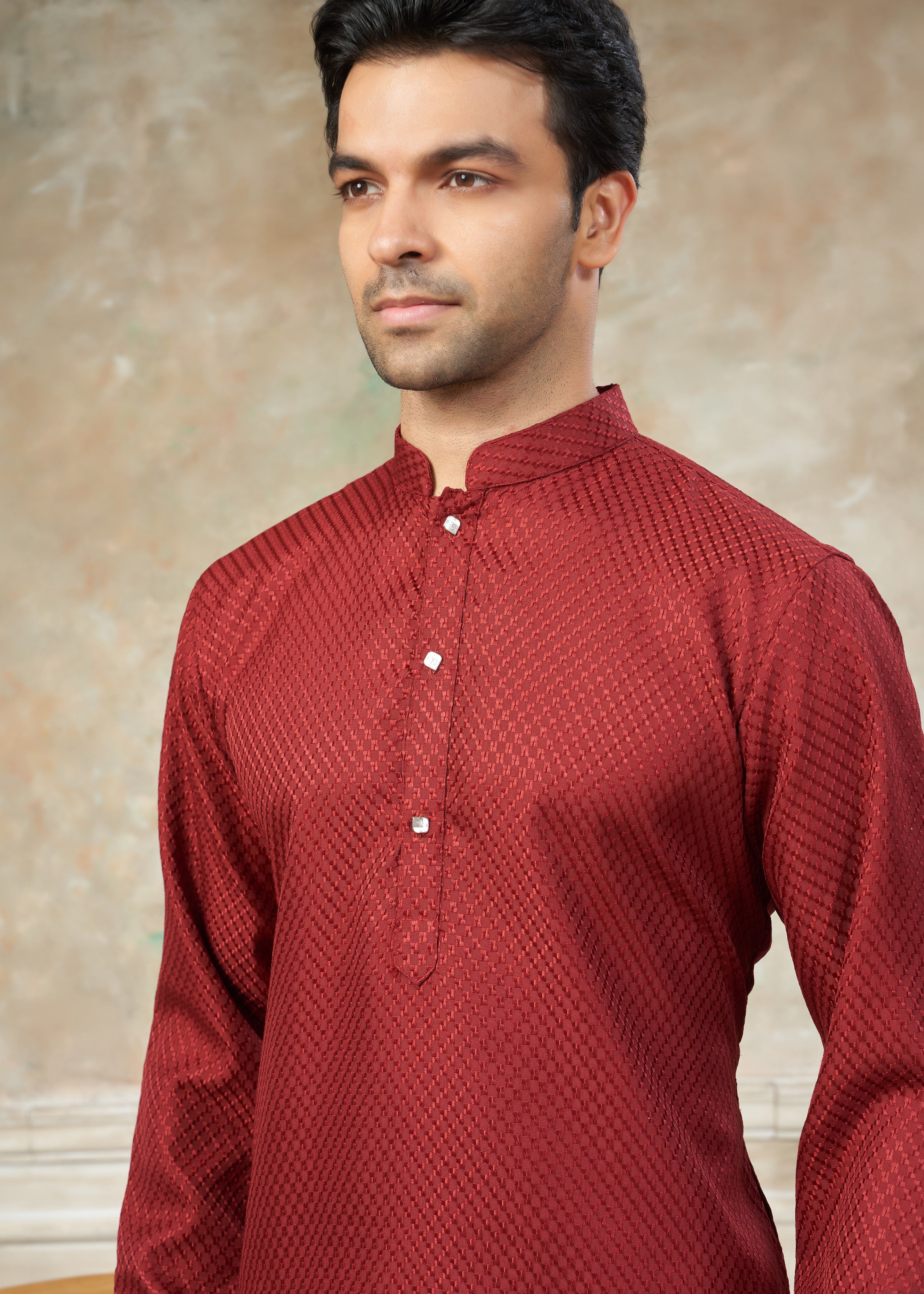 Red color Rayon Cotton kurta pajama menswear 138006
