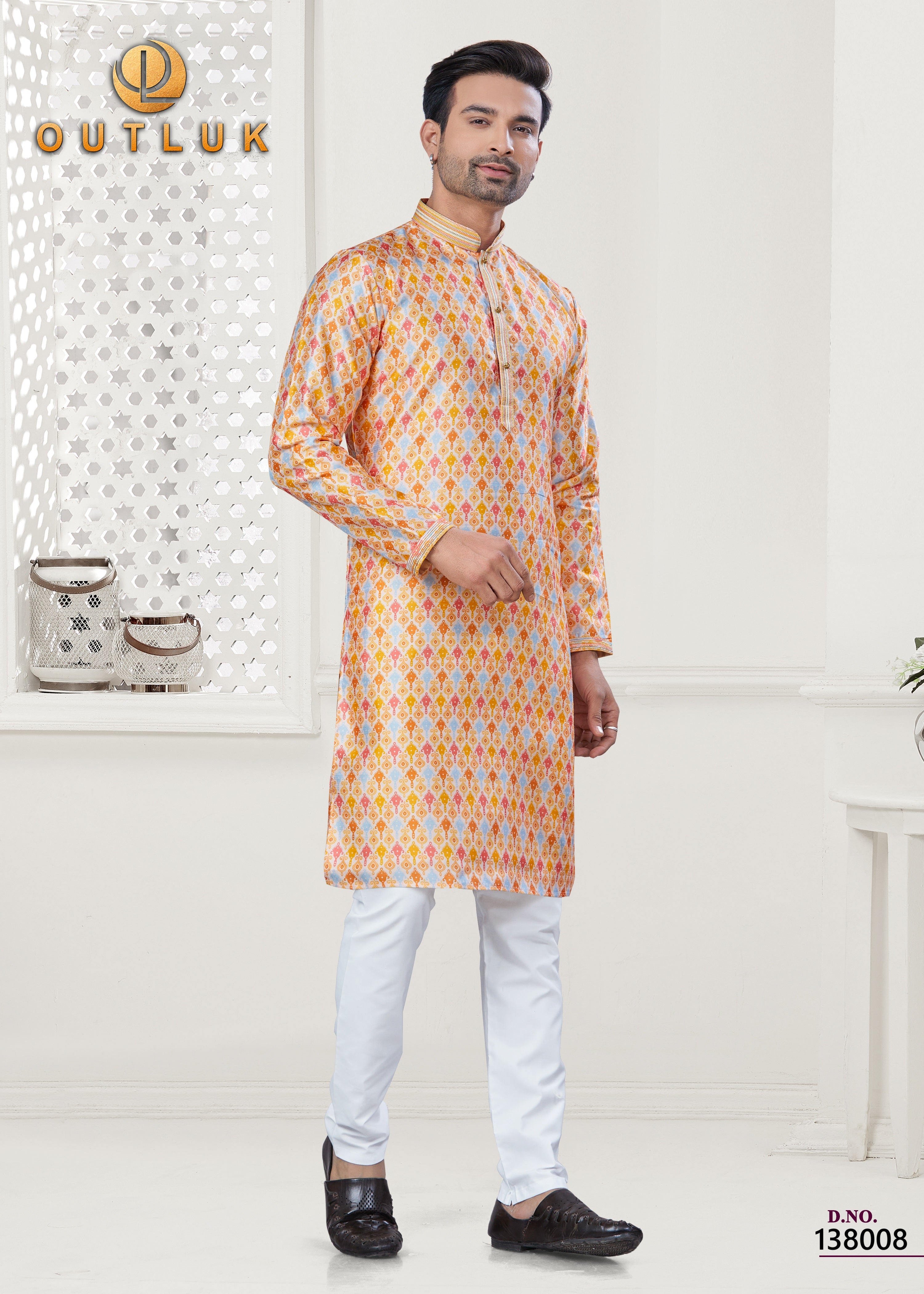 Yellow Silk Mens Kurta Pajama 138008