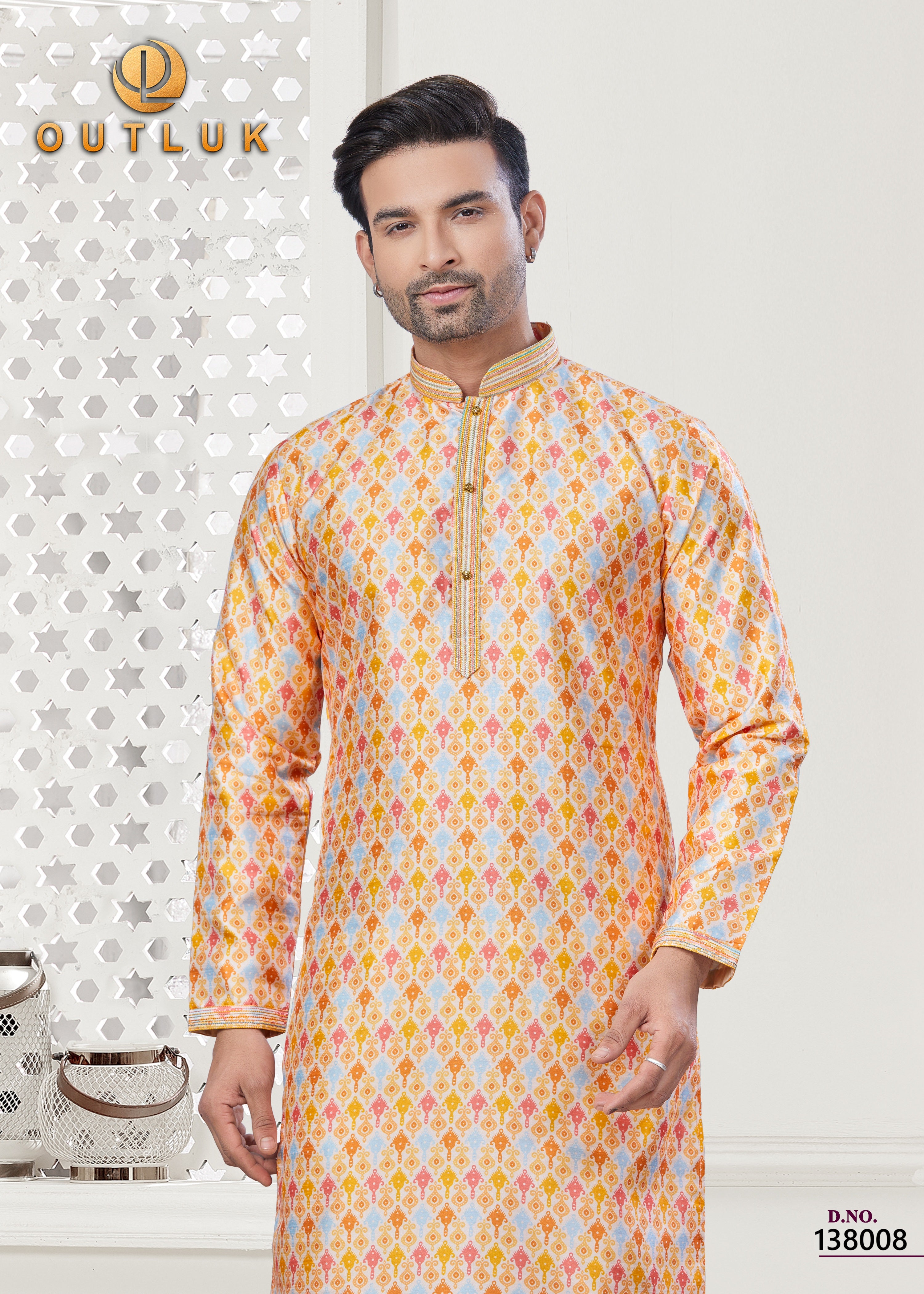 Yellow Silk Mens Kurta Pajama 138008