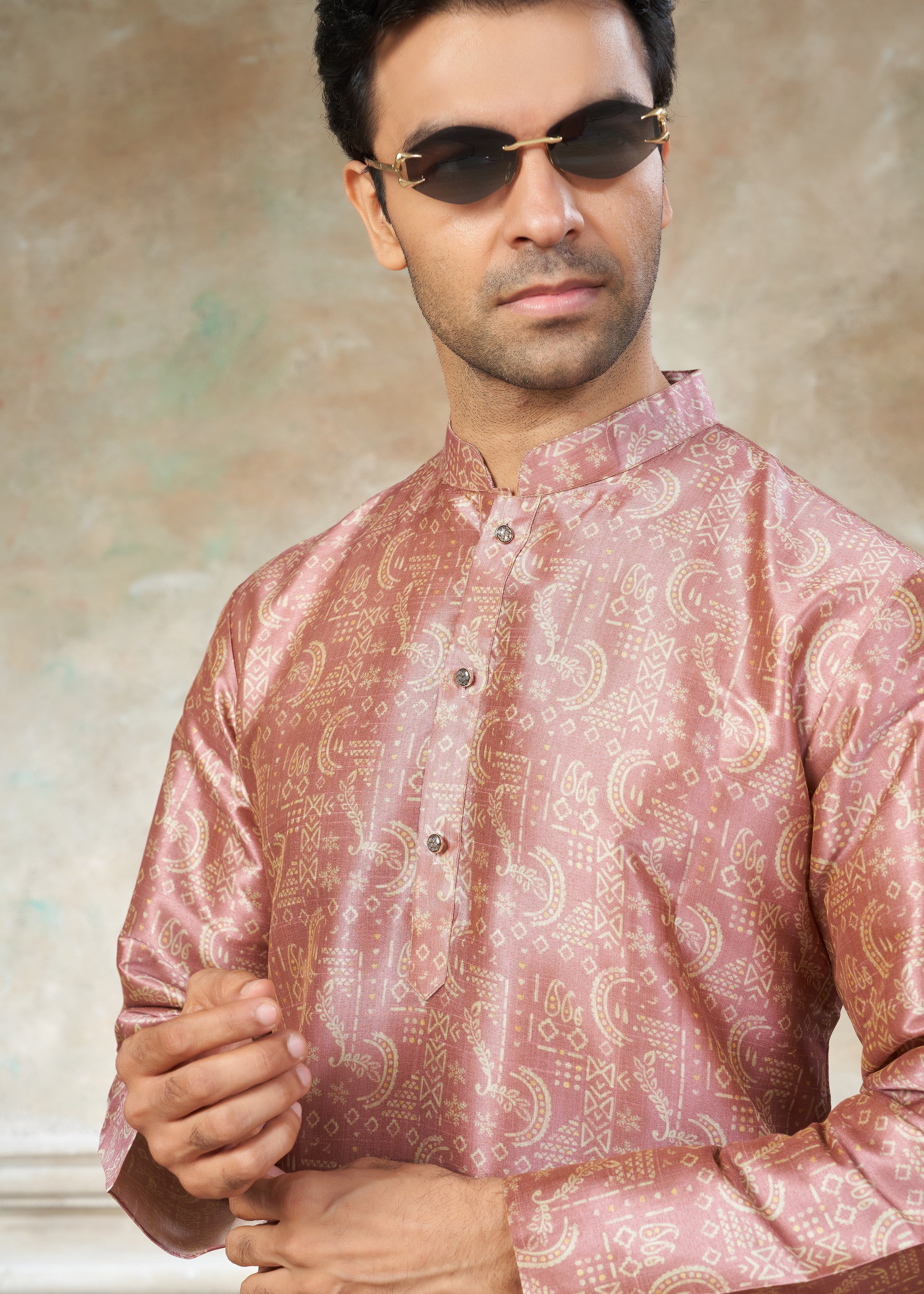 Peach color Premium Silk Digital Print kurta with Raymond Cotton Pajama 140005