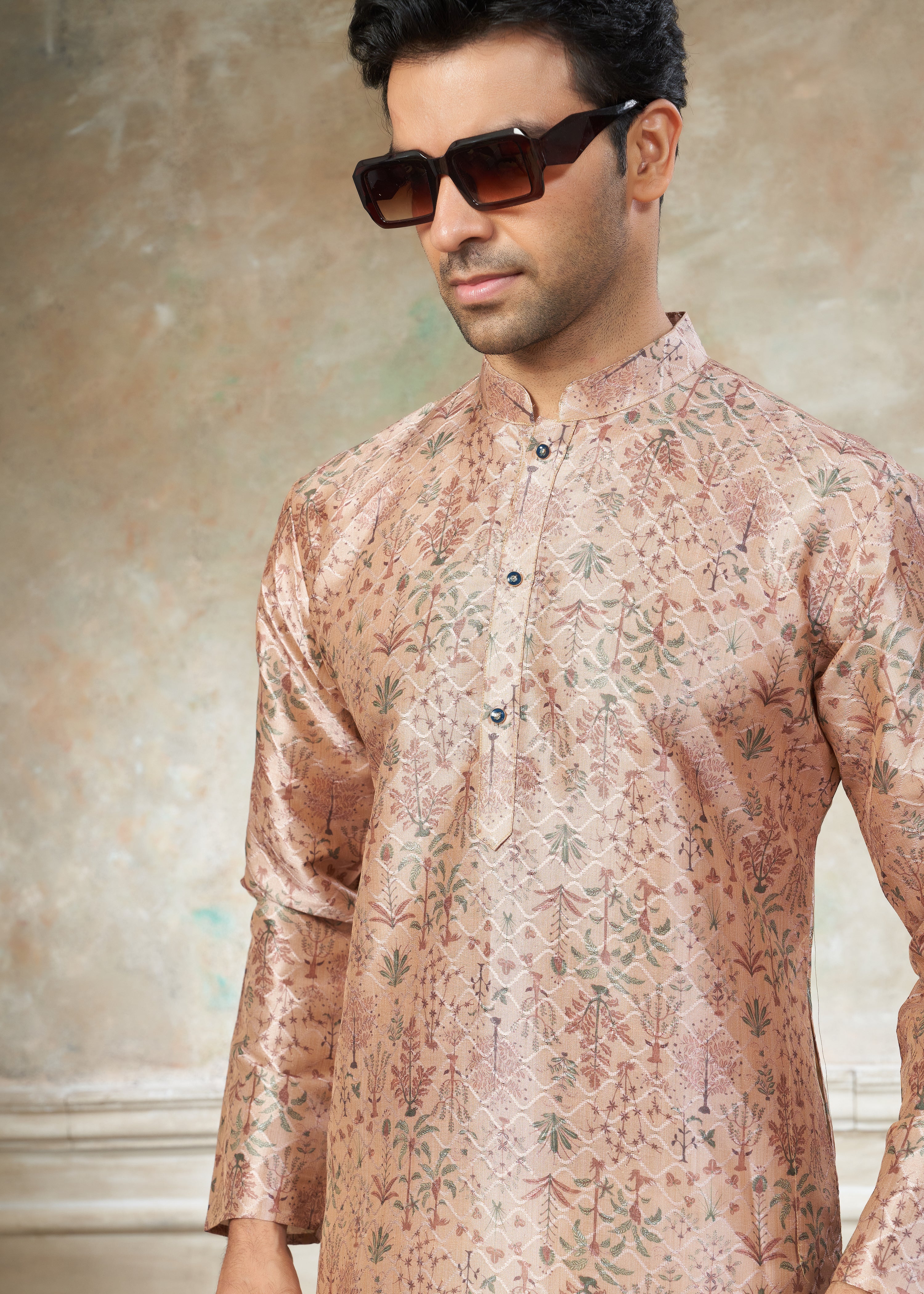 Light pink color Premium Silk Digital Print kurta with Raymond Cotton Pajama 140007