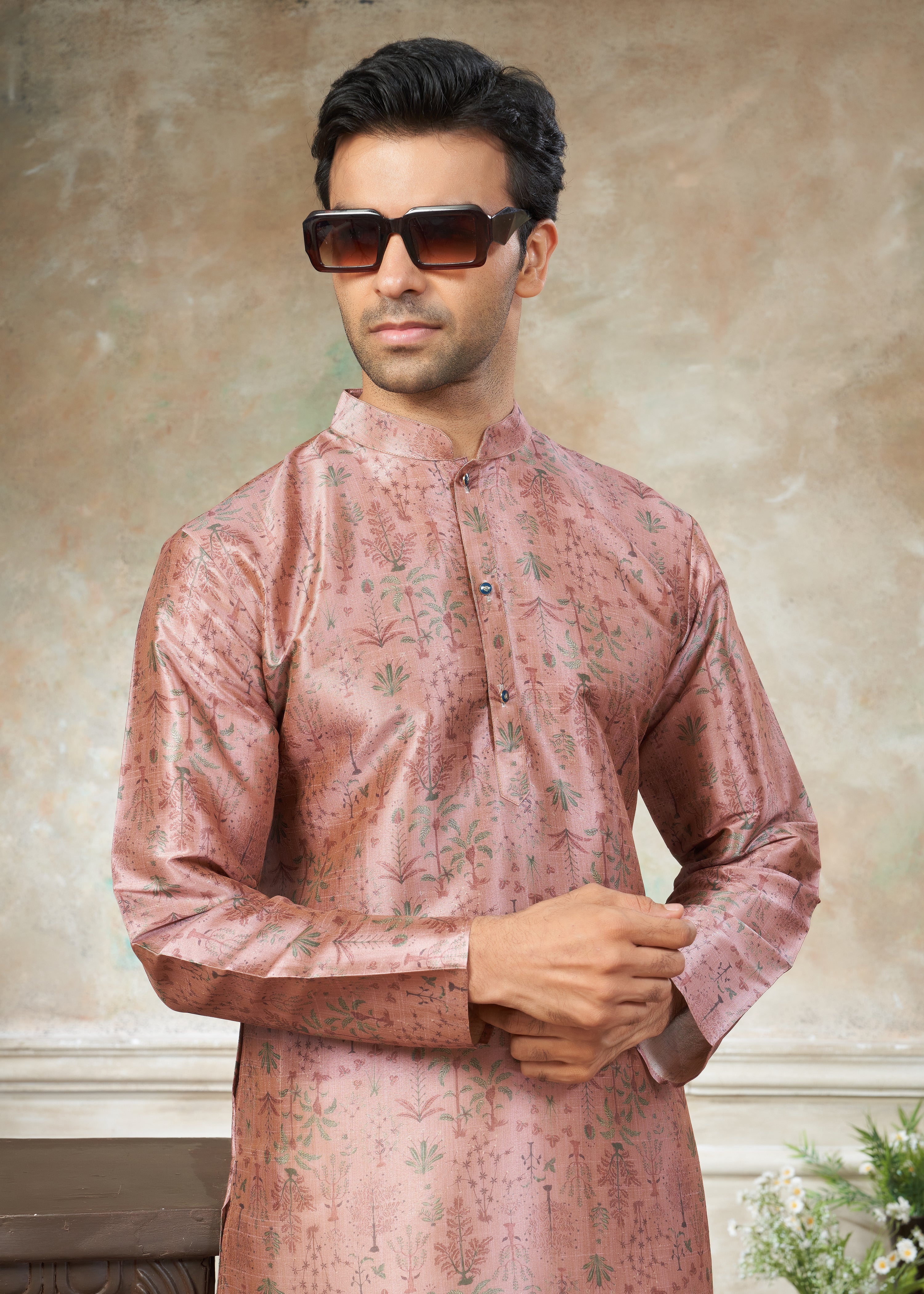 Peach color Premium Silk Digital Print kurta with Raymond Cotton Pajama 141002