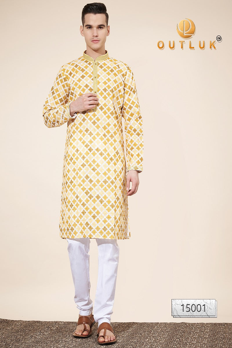 Mustard Cotton Mens Kurta Pajama 15001