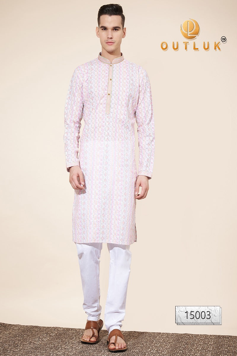 Light Pink Cotton Mens Kurta Pajama 15003