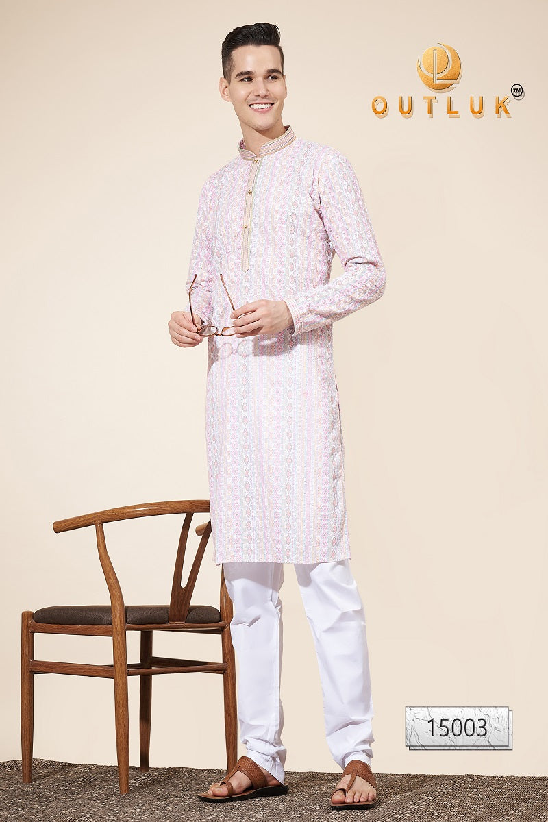 Light Pink Cotton Mens Kurta Pajama 15003