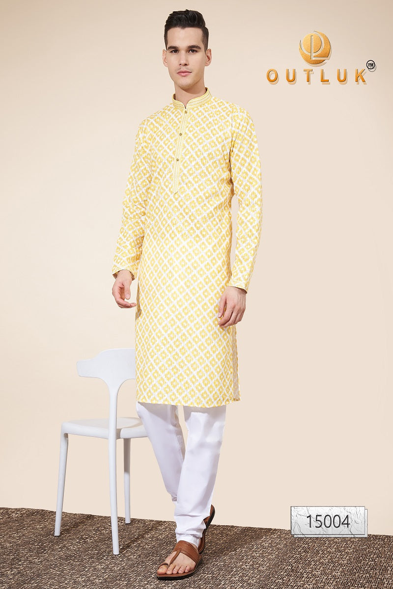 Lemon Cotton Mens Kurta Pajama 15004