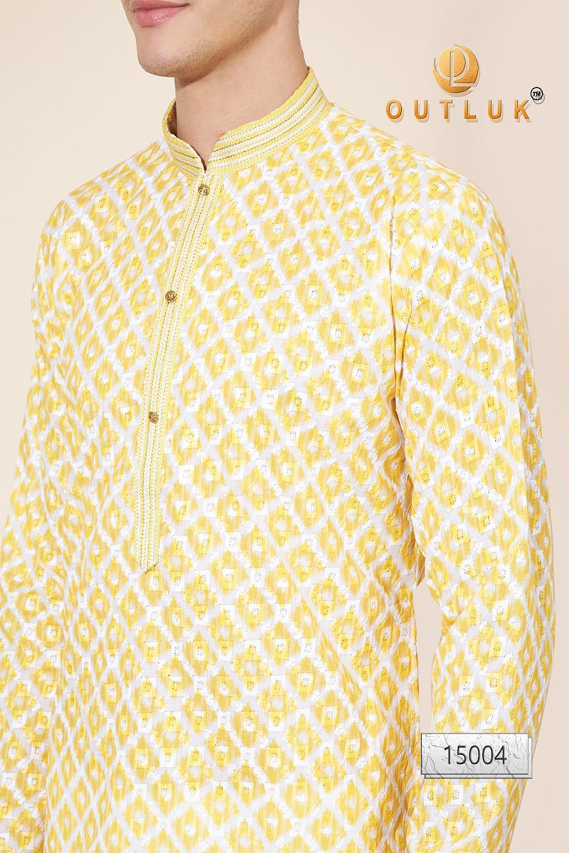 Lemon Cotton Mens Kurta Pajama 15004