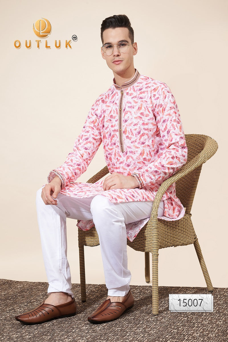 Pink Cotton Mens Kurta Pajama 15007