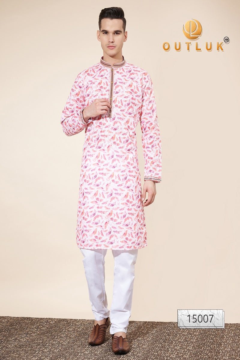 Pink Cotton Mens Kurta Pajama 15007