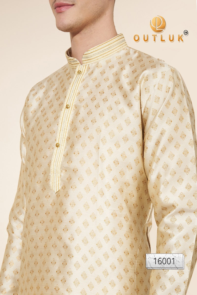 Golden Pintex Jacquard Mens Kurta Pajama 16001