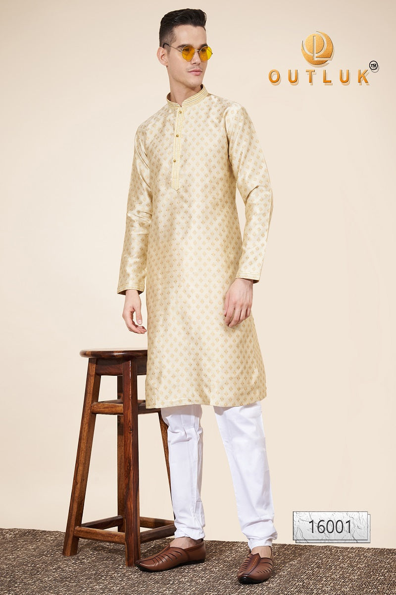 Golden Pintex Jacquard Mens Kurta Pajama 16001