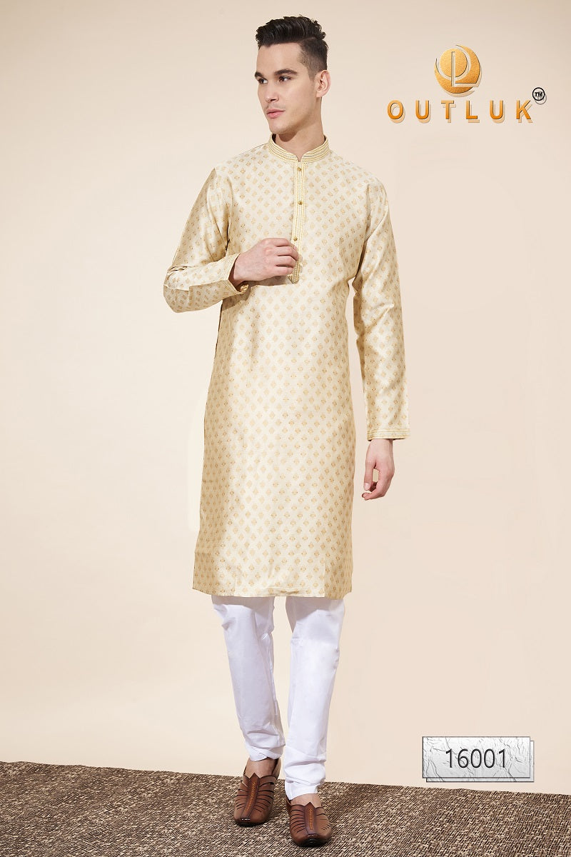 Golden Pintex Jacquard Mens Kurta Pajama 16001