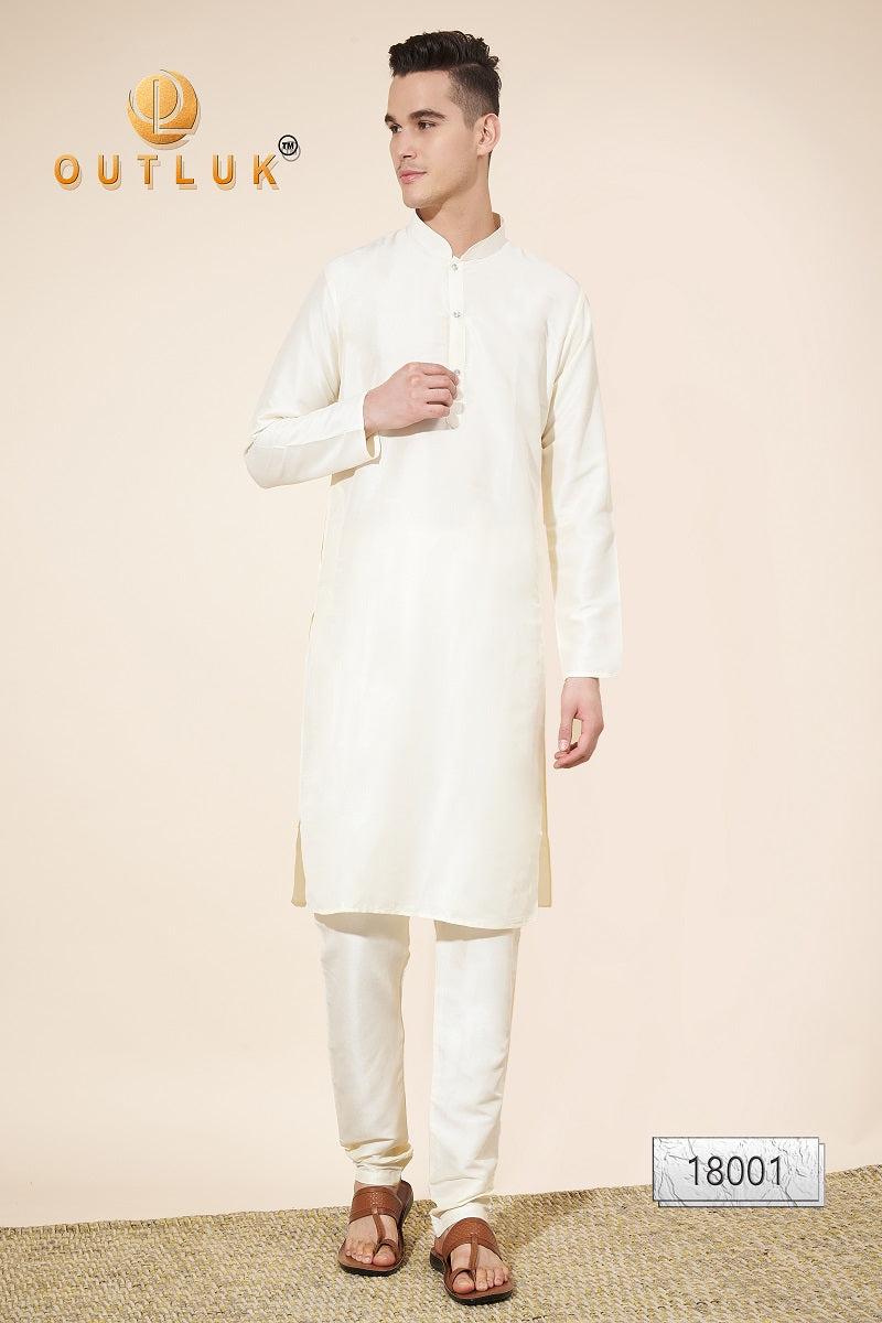 Off Whitec Silk Mens Kurta Pajama 18001