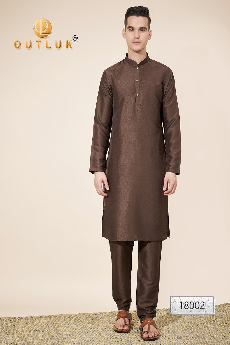 Brown Silk Mens Kurta Pajama 18002