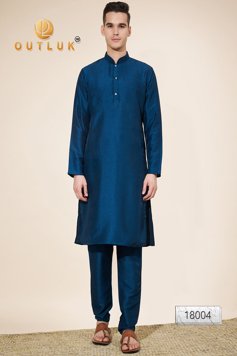 Teal Blue Silk Mens Kurta Pajama 18004