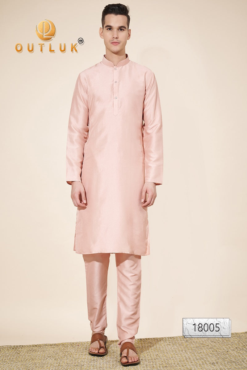 Light Peach Silk Mens Kurta Pajama 18005