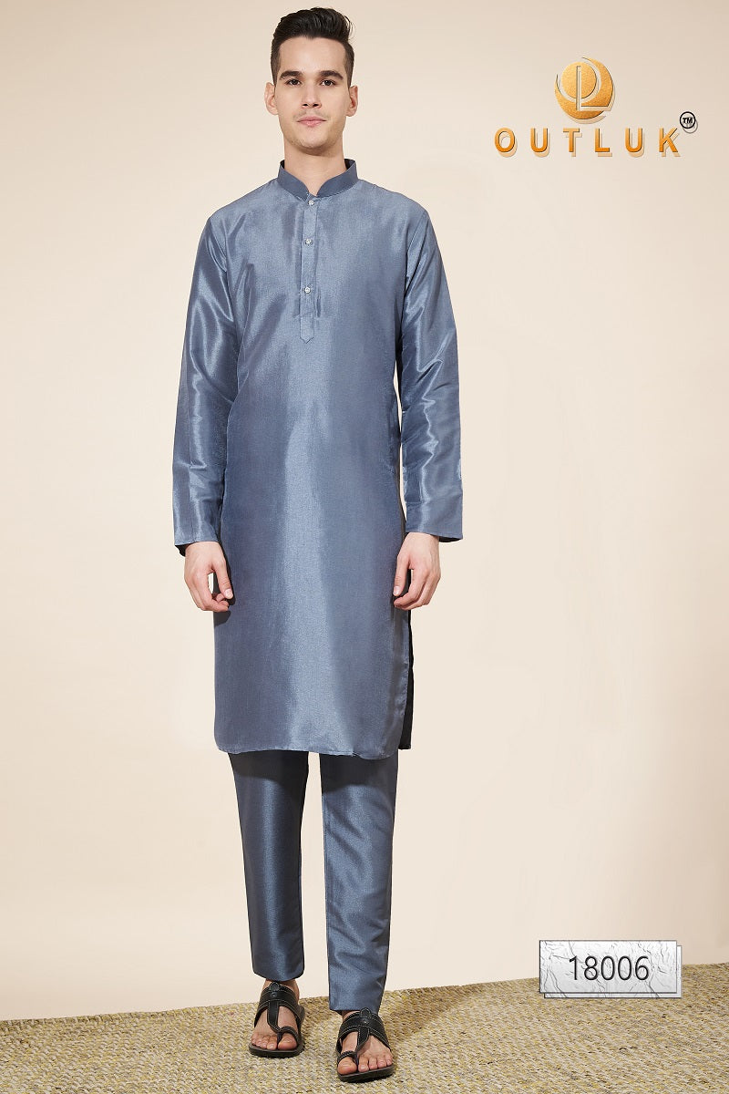 Grey Silk Mens Kurta Pajama 18006