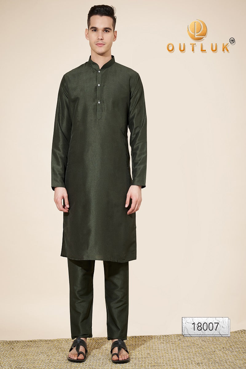 Mehendi Silk Mens Kurta Pajama 18007