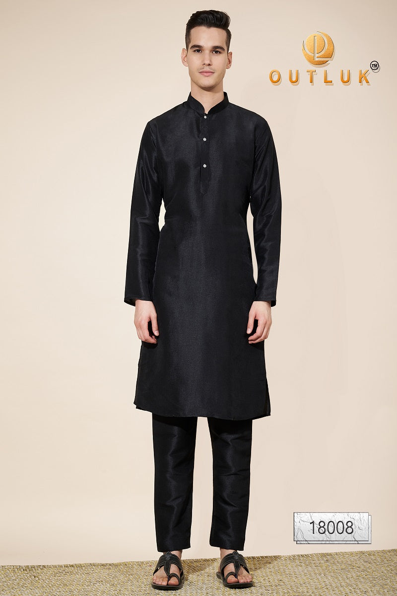 Black Silk Mens Kurta Pajama 18008