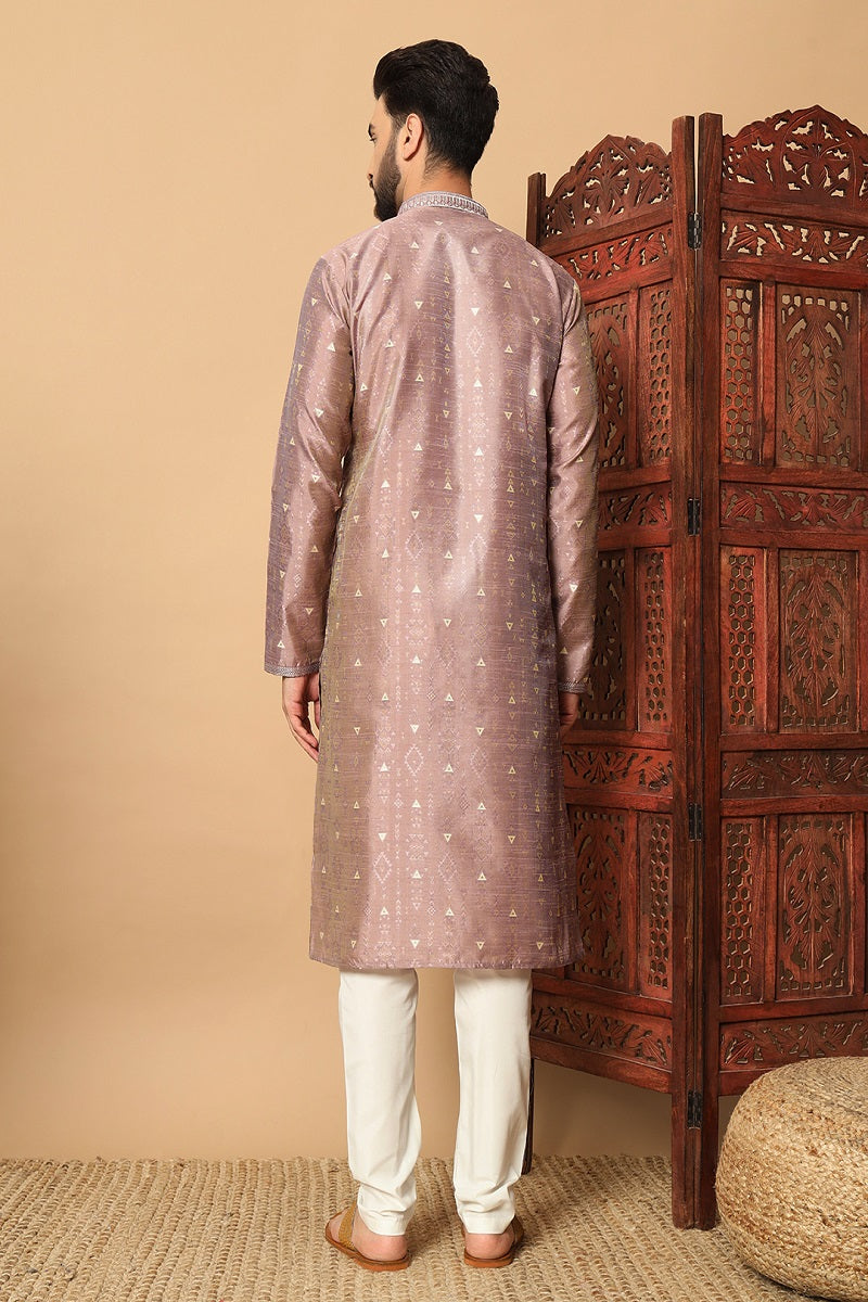 Muave And White Jacquard Mens Kurta Pajama 130001