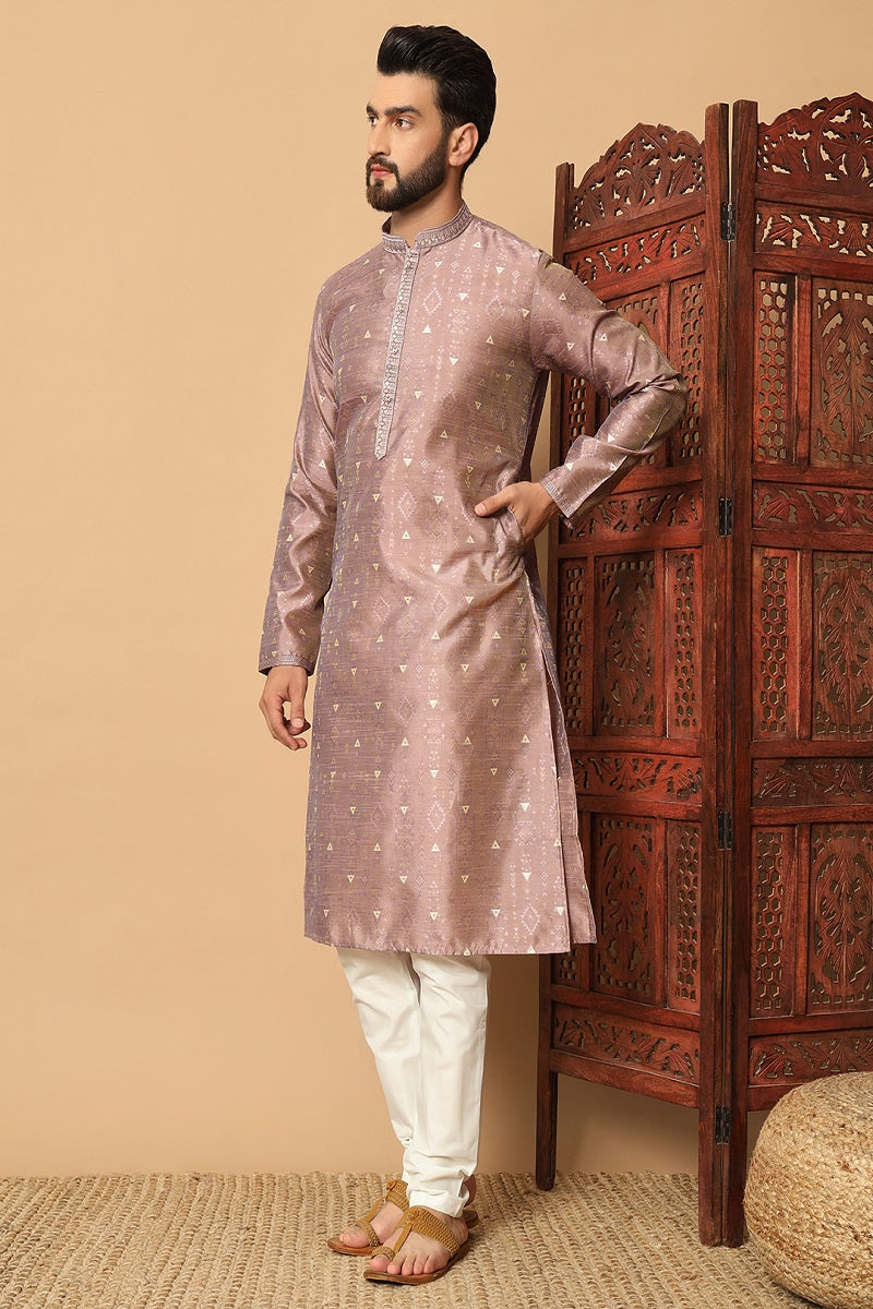 Muave And White Jacquard Mens Kurta Pajama 130001