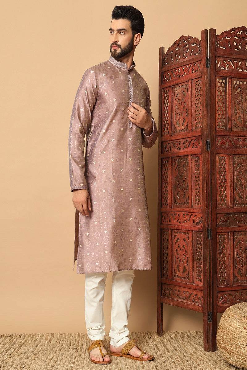 Muave And White Jacquard Mens Kurta Pajama 130001