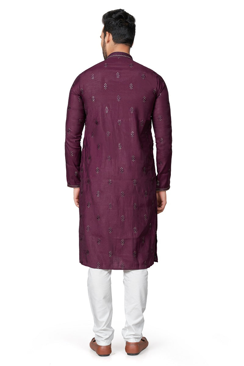 Maroon Cotton Silk Mens Kurta Pajama 128001