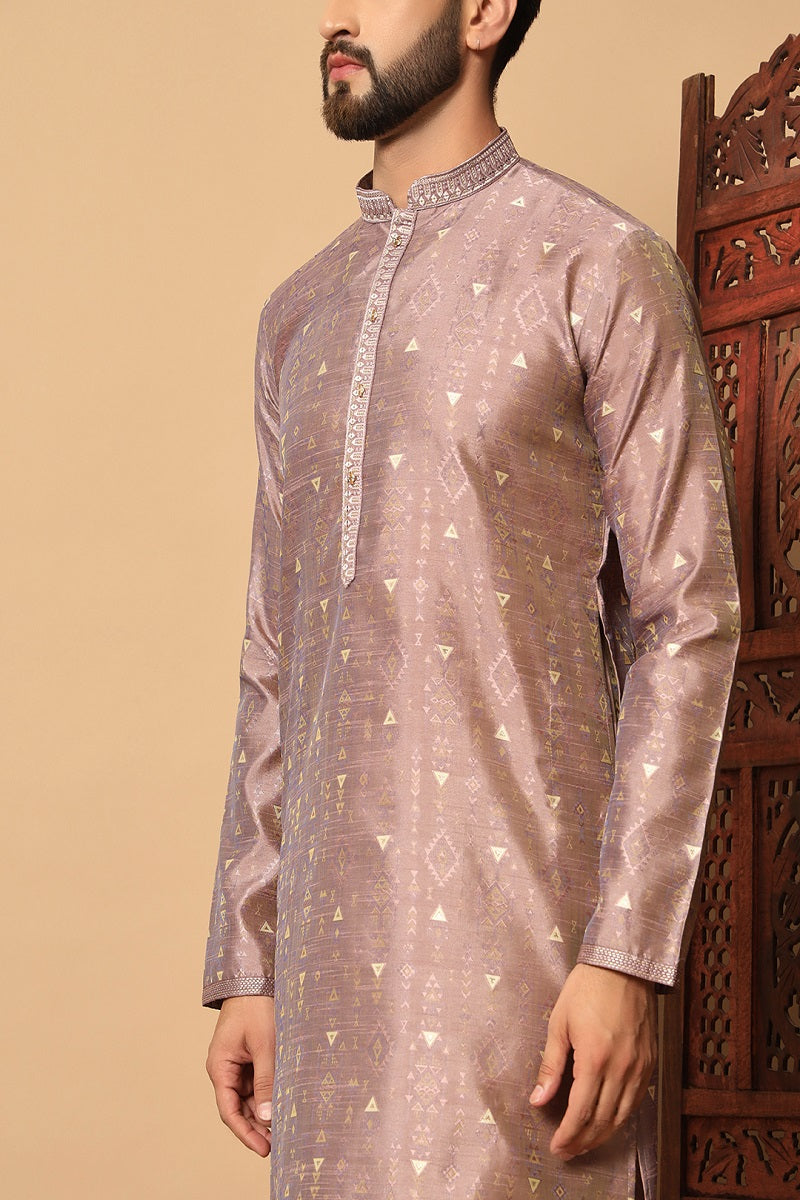 Muave And White Jacquard Mens Kurta Pajama 130001