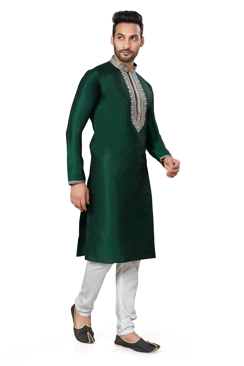 Green Silk Mens Kurta Pajama 129001