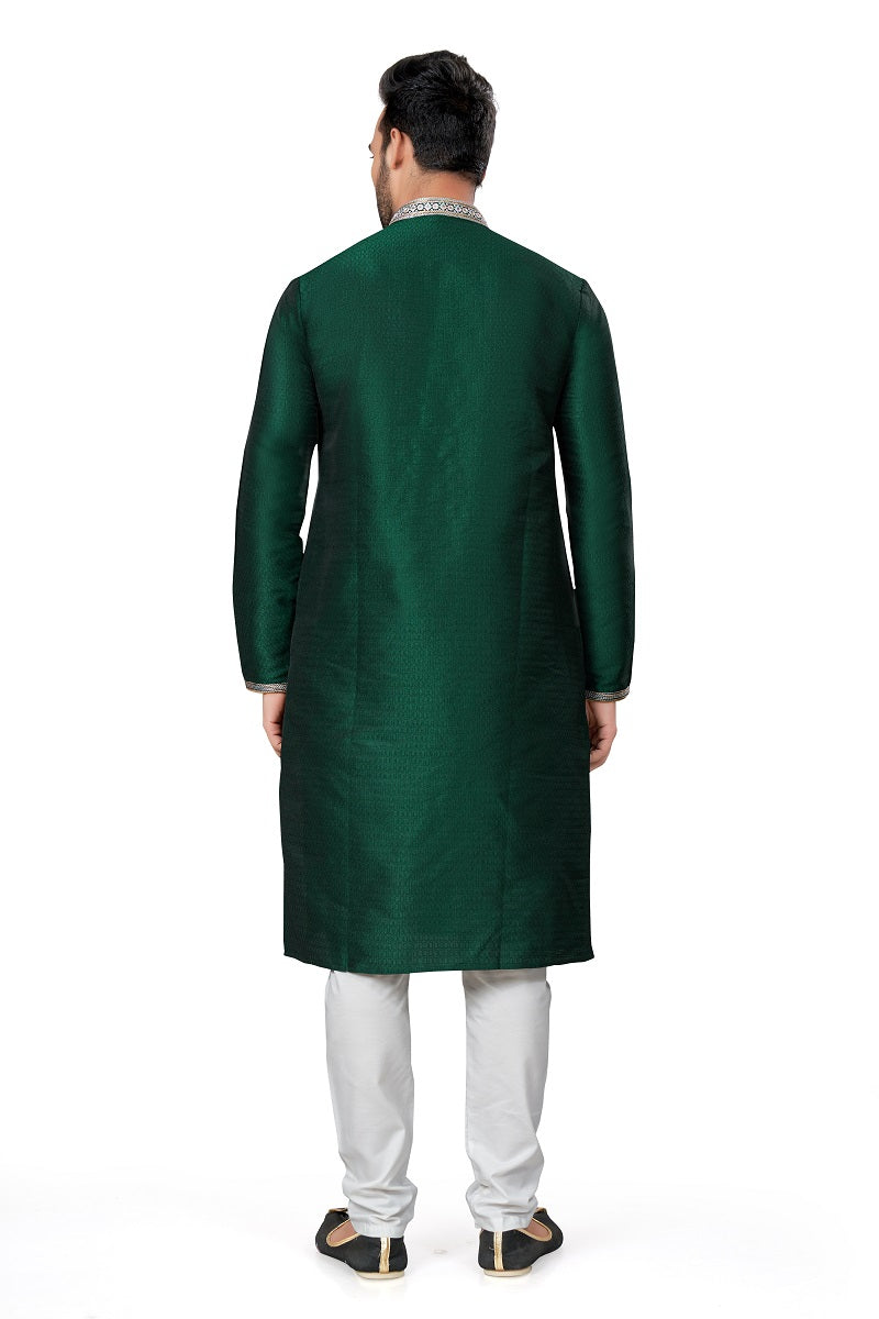 Green Silk Mens Kurta Pajama 129001