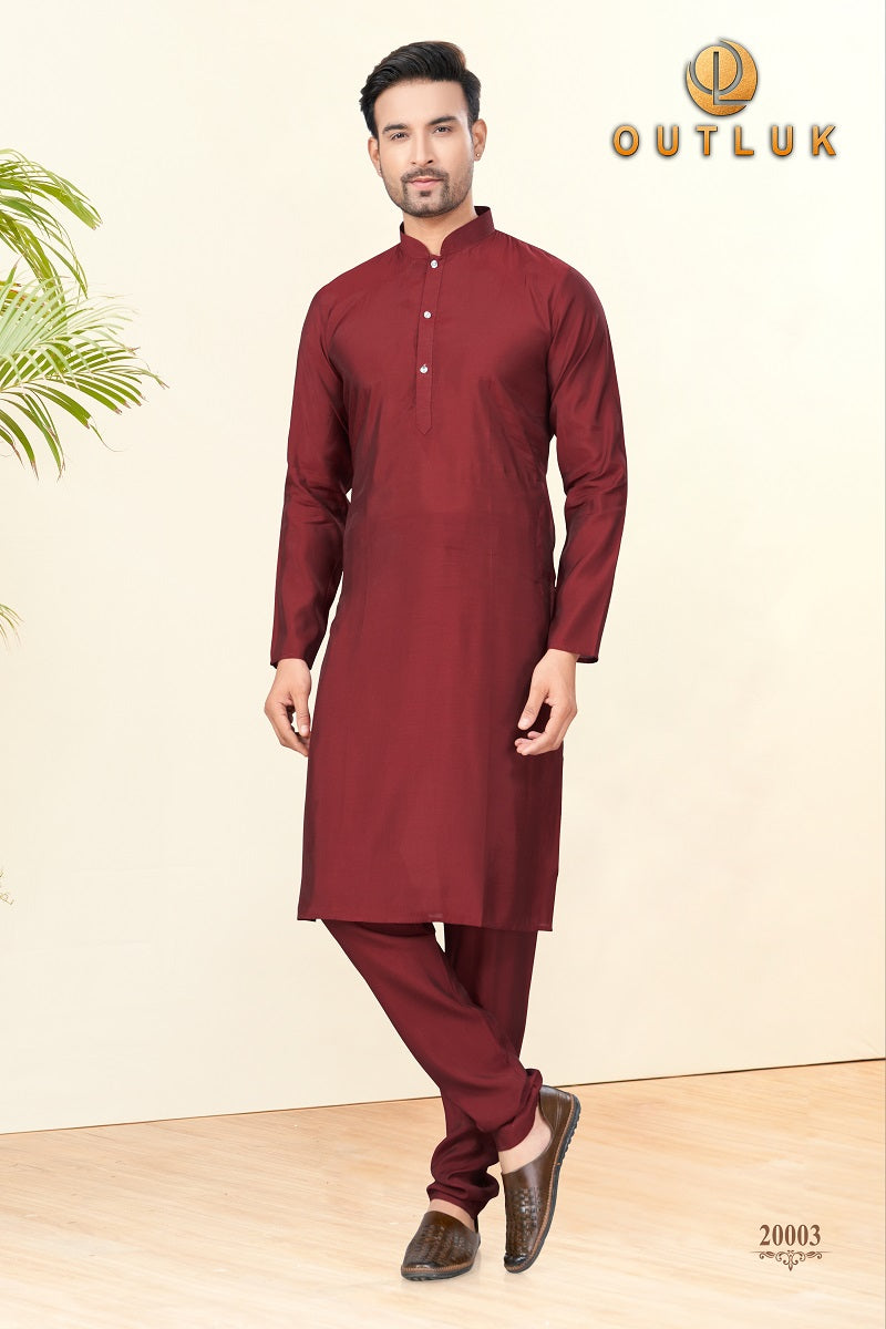 Red Silk Mens Kurta Pajama 20003